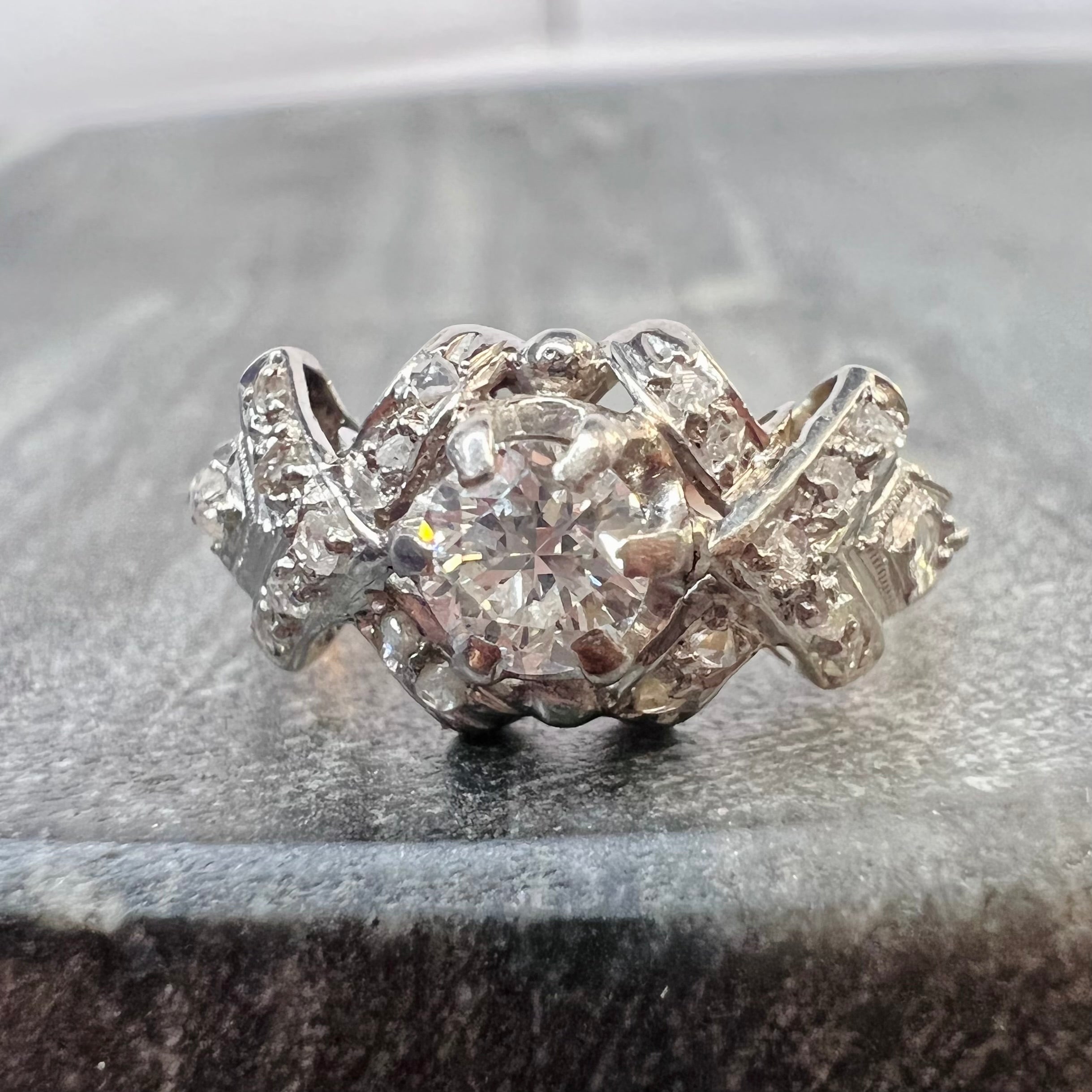 Vintage Edwardian Platinum and 18K Yellow Gold Diamond Ring Band Size 6