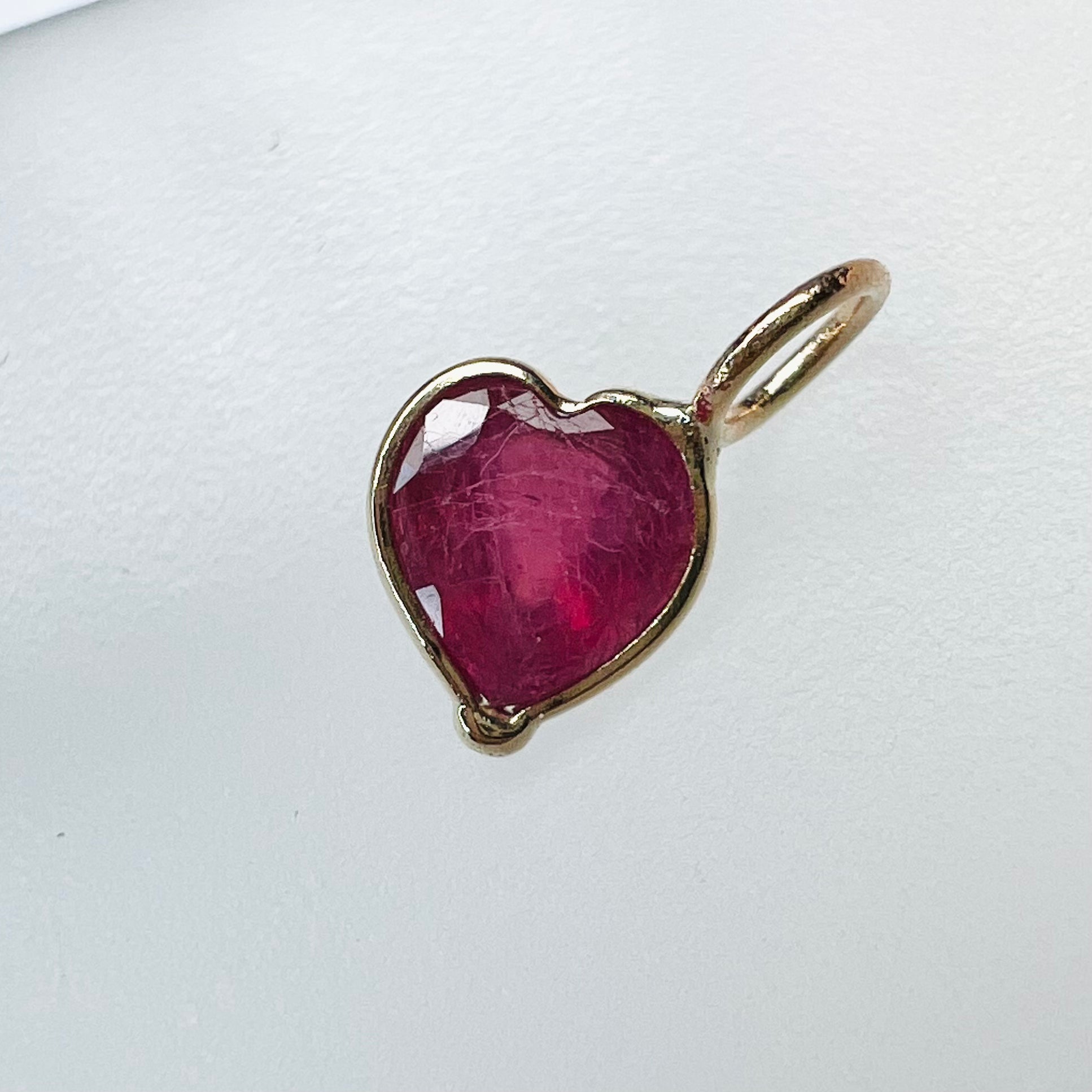 1.4CT Natural Ruby Heart 14K Yellow Gold Pendant Charm 10x6mm