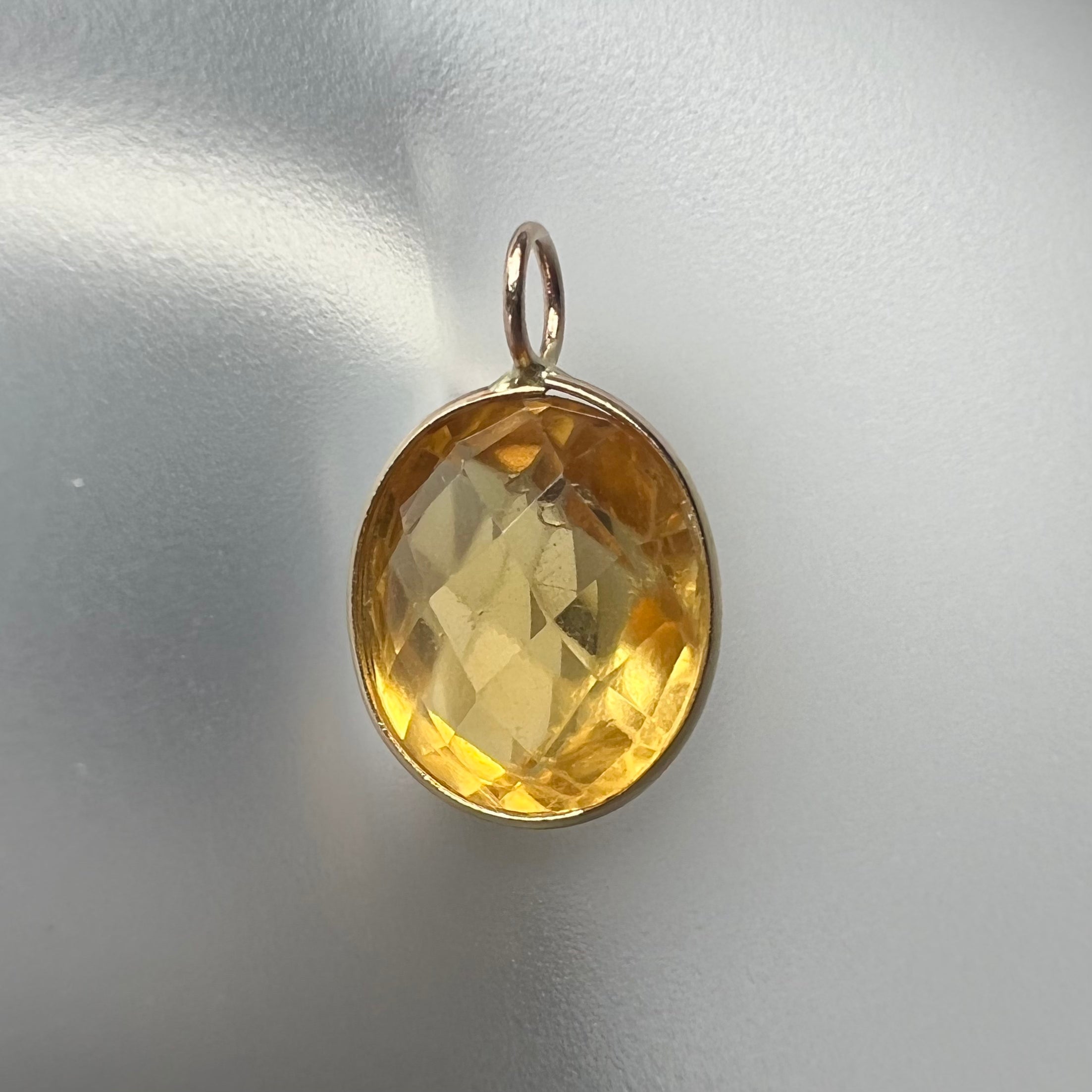 5.8CT Natural Oval Citrine 14K Yellow Gold Pendant Charm 17x11mm