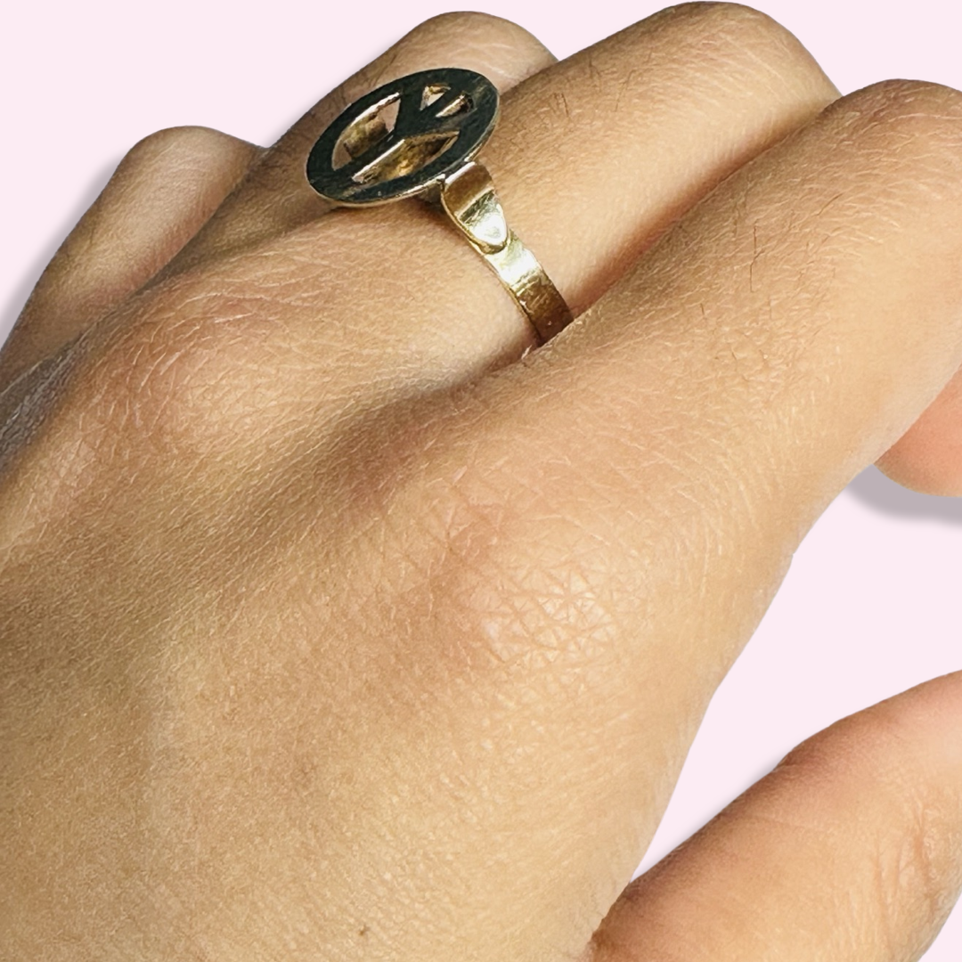 Solid 14K Yellow Gold Peace Symbol Ring Size 7