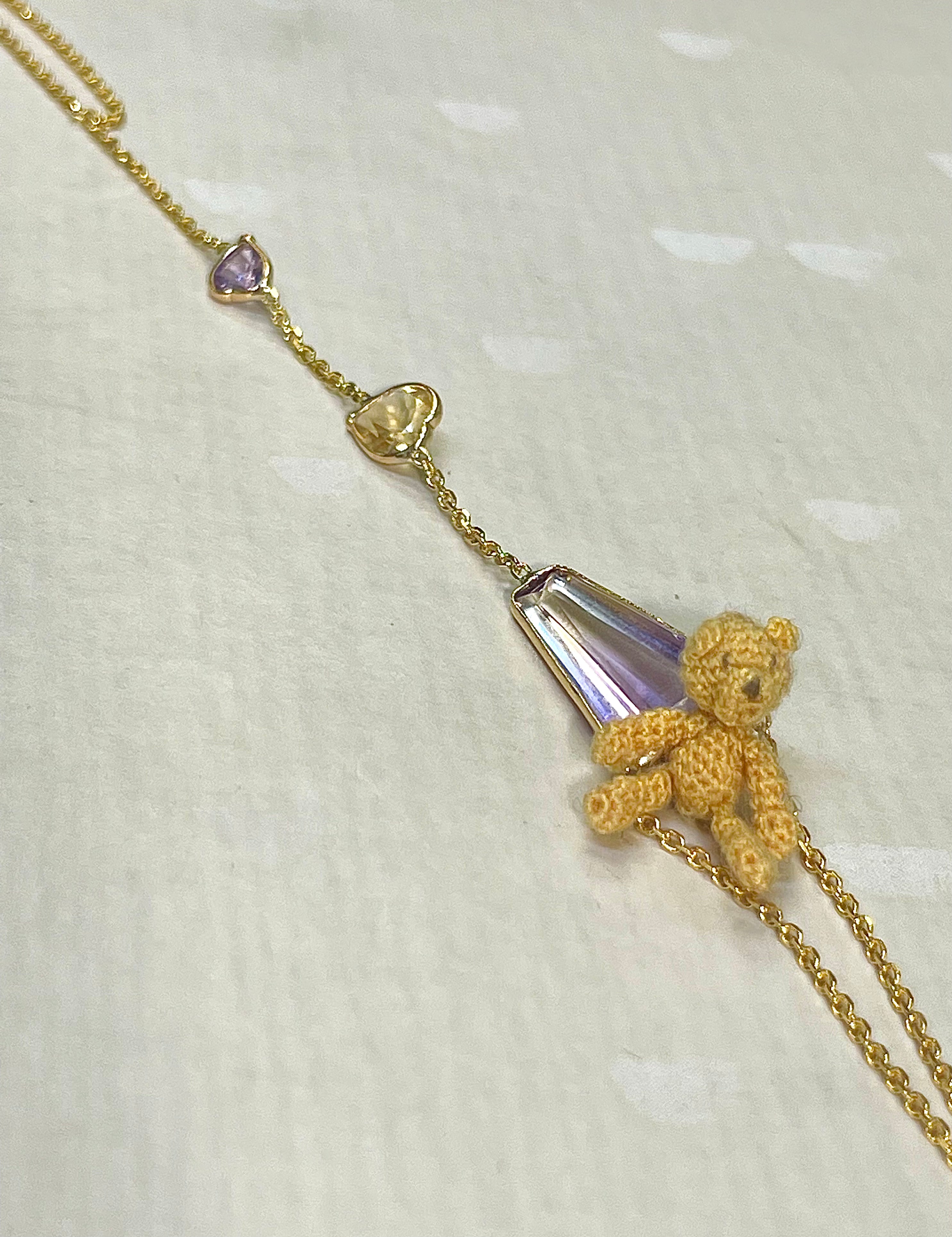 Ametrine Citrine Sapphire Pastel Hand Chain Solid 14k Yellow Gold