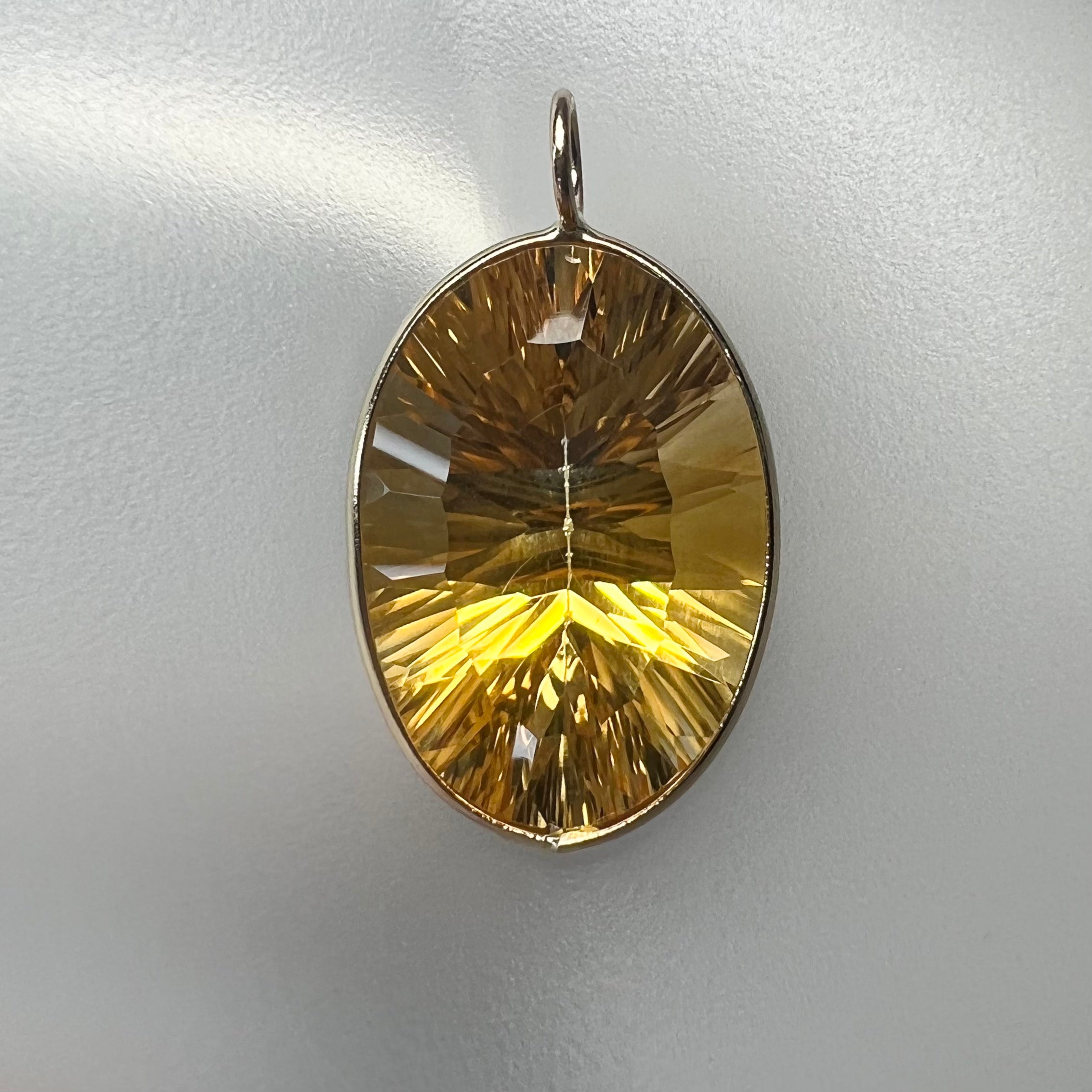 10.3CT Natural Oval Cut Yellow Citrine 14K Yellow Gold Pendant Charm 23.5x13.5mm