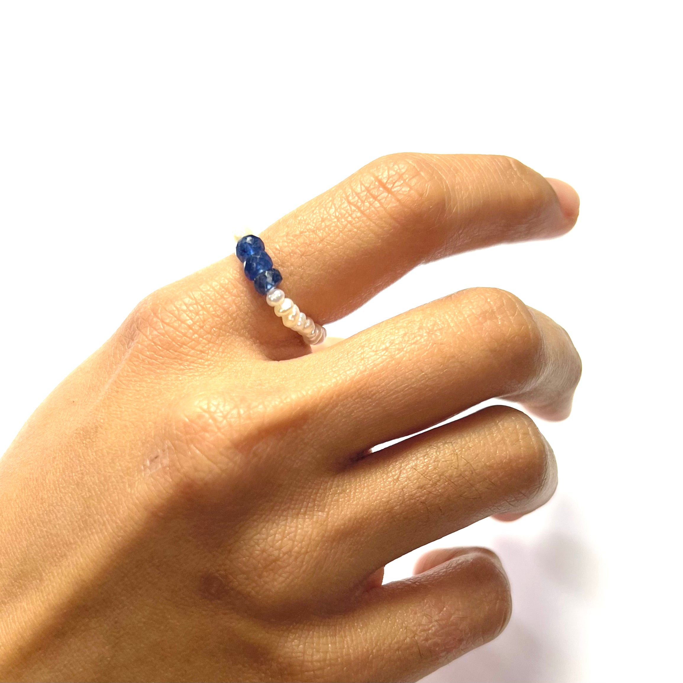 Natural Seed Pearl Eternity Rough Sapphire Ring Size 5.5