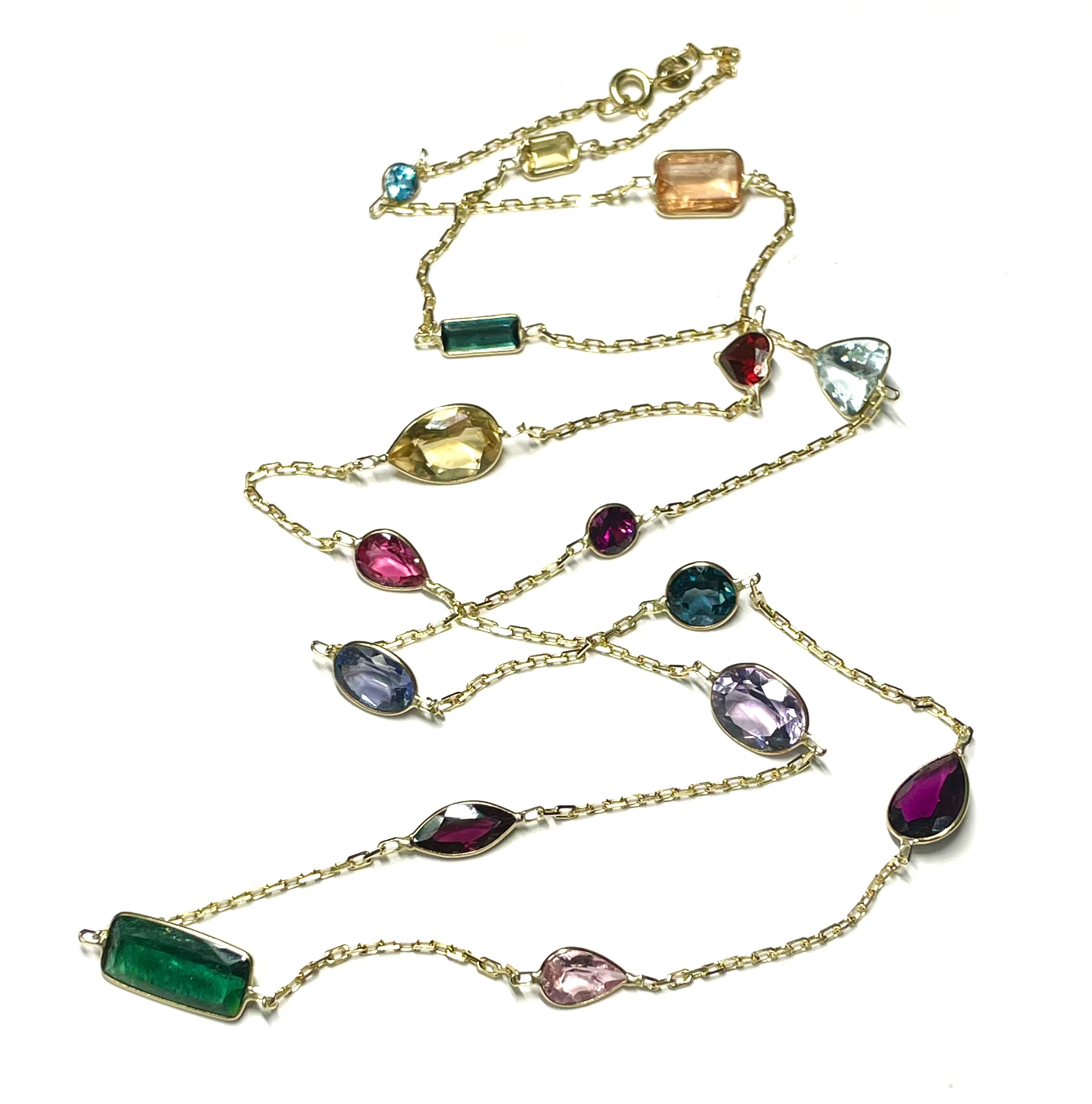 Mixed Gemstones 14k Yellow Gold Necklace