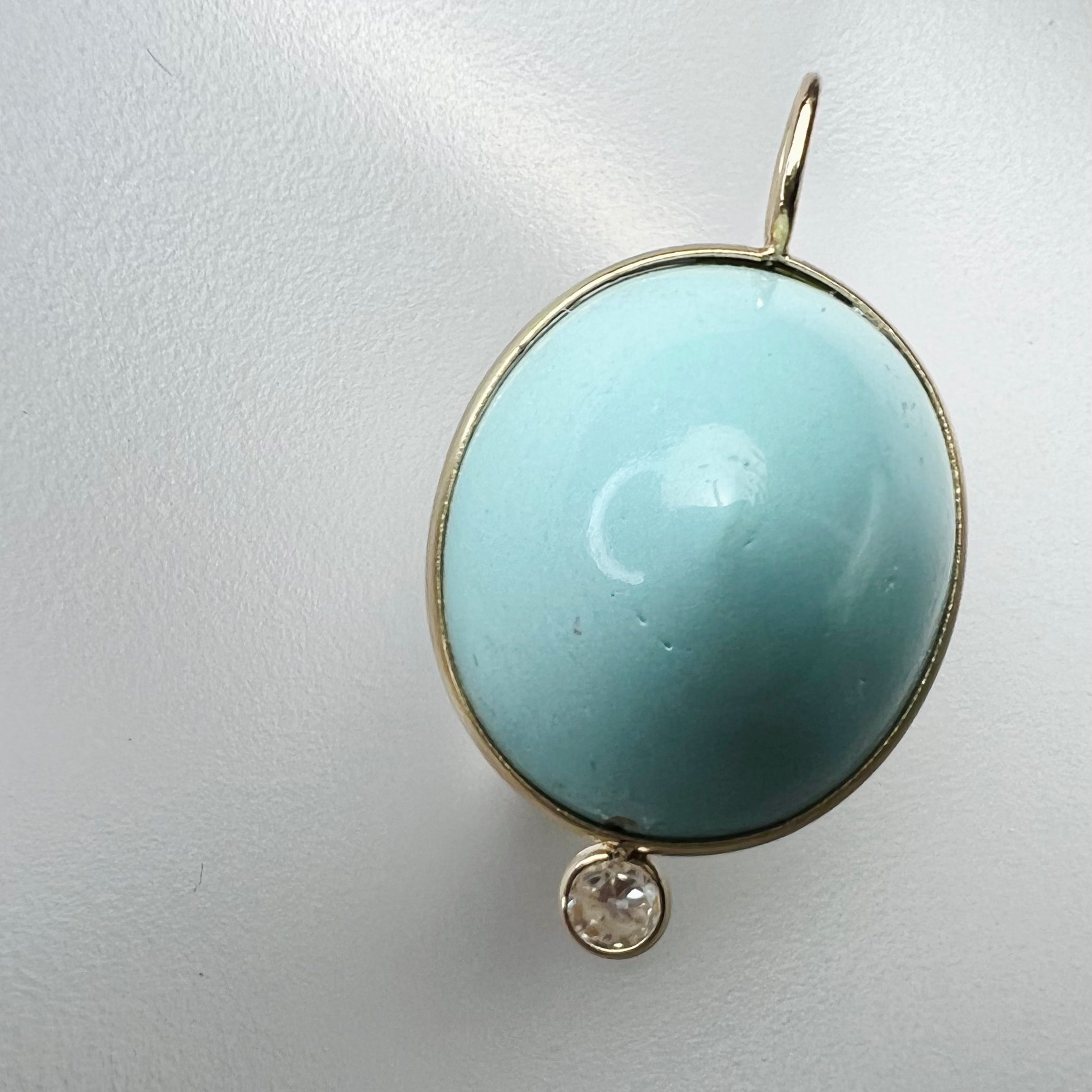 Turquoise and Diamond 14k Yellow Gold Pendant Charm 24x14mm