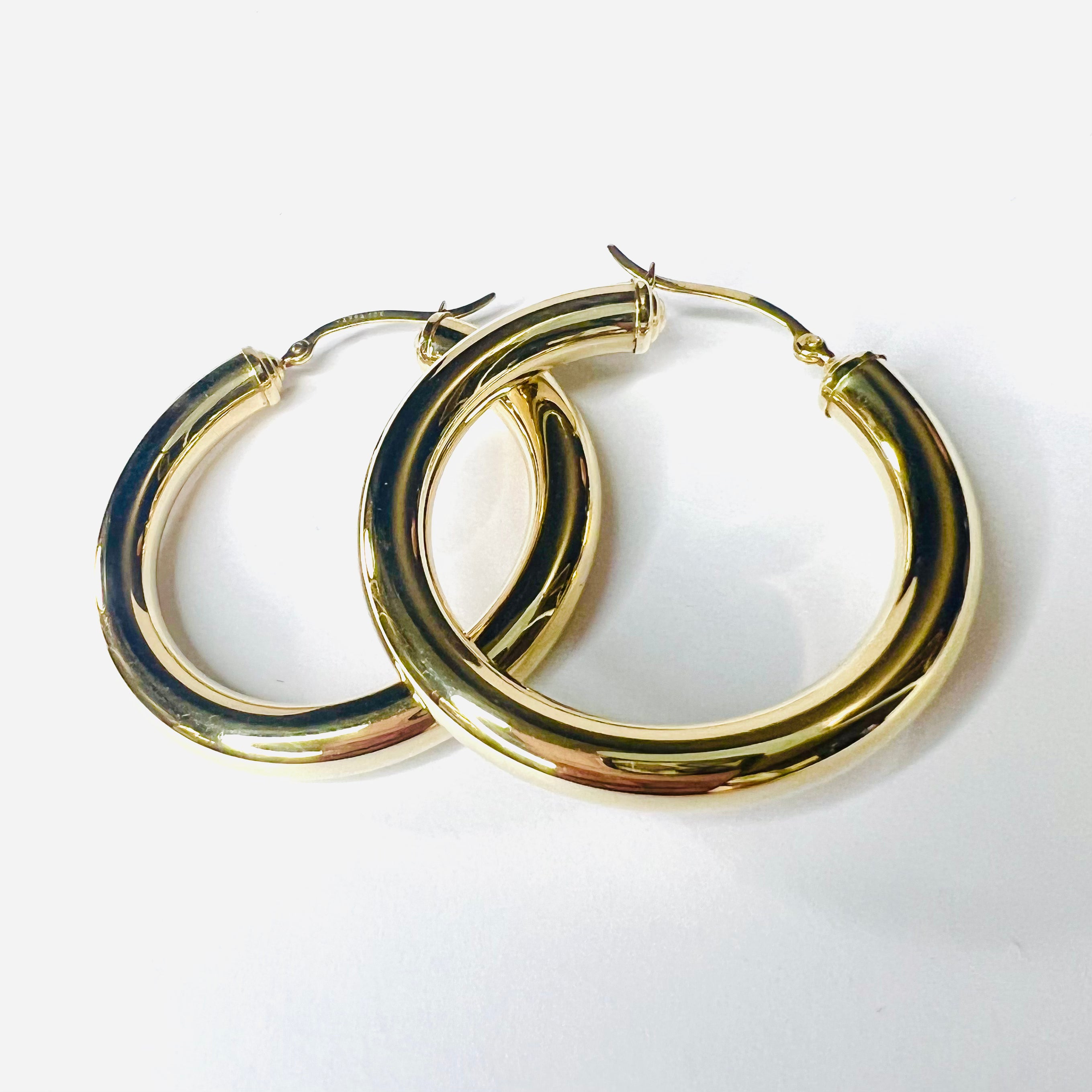 New 10K Solid Yellow Gold Hoop Earrings 1.5"