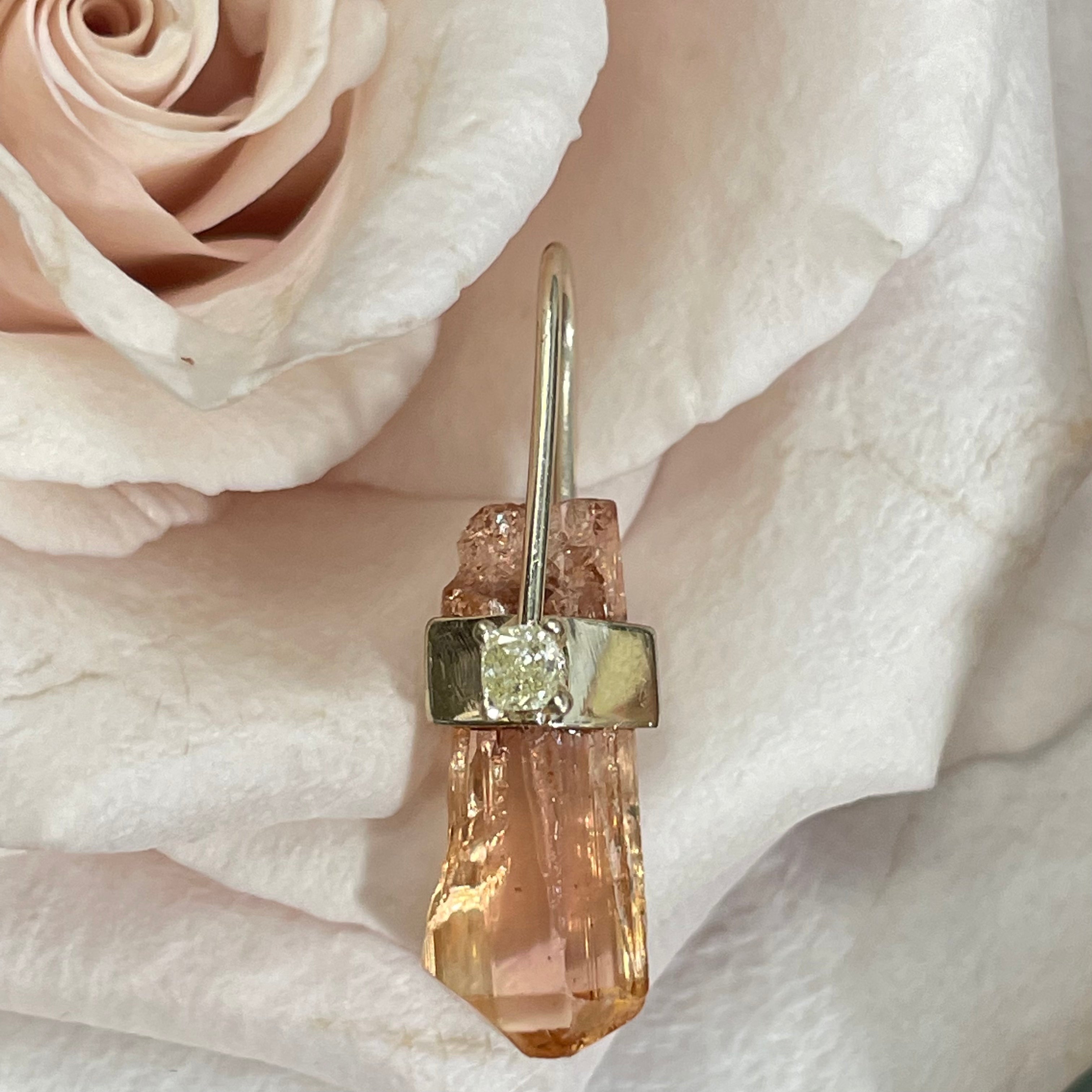 Imperial Topaz Crystal and Diamond 14K Yellow Gold Amulet