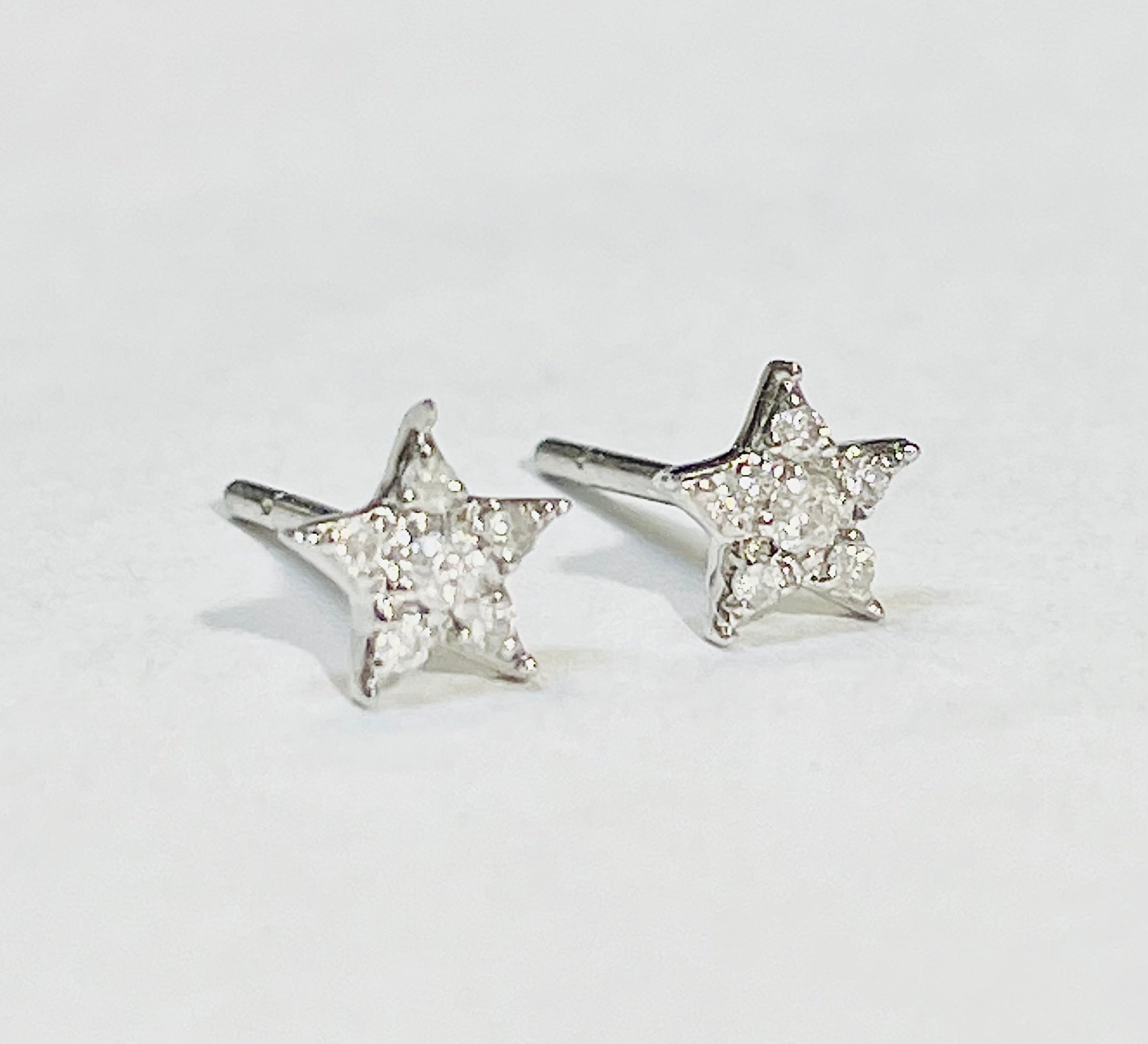 Glittering Diamond Celestial 14K White Gold Diamond Star Earrings 5mm