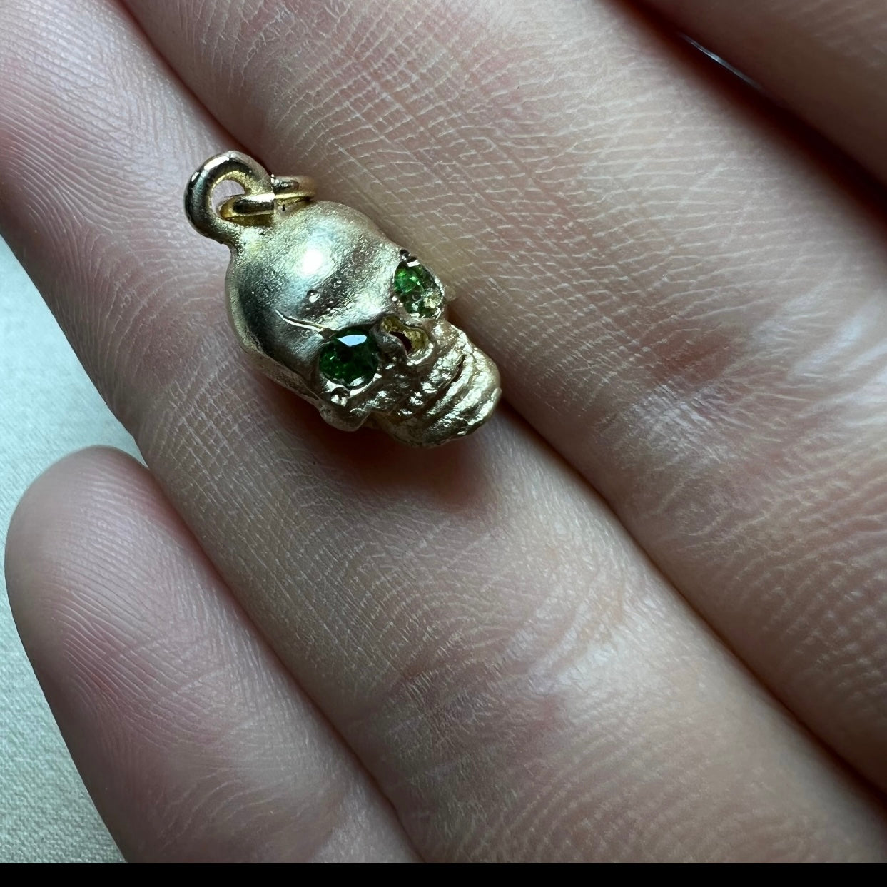 Solid 14K Small Emerald Skull Charm