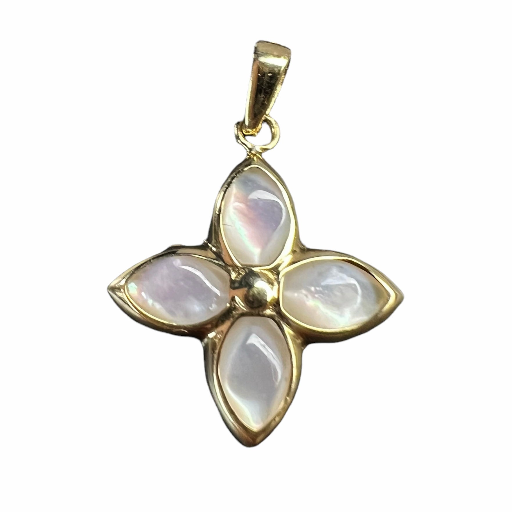 14K Yellow Gold Mother of Pearl Plumeria Flower Pendant Charm .79"