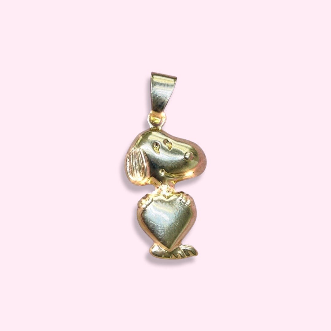 Cute! 10K Solid Yellow Gold Snoopy Dog Pendant Charm with Heart 1x.50"