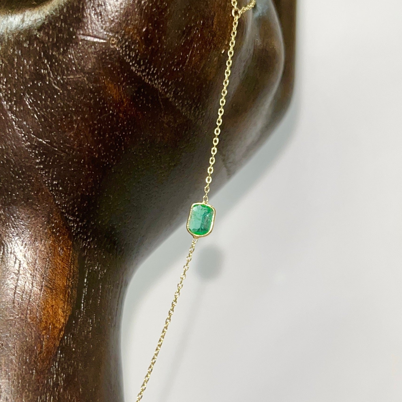 Gorgeous Square Colombian Emerald Hand Chain 14K Yellow Gold