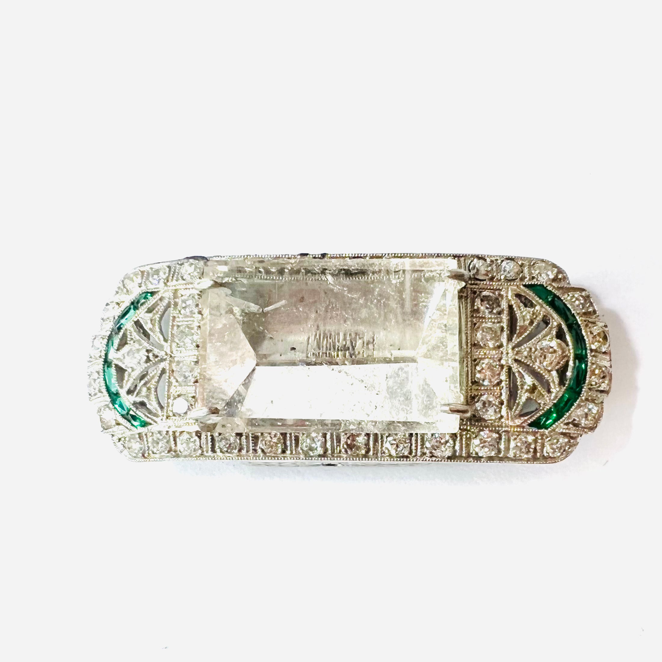 Art Deco Watch Face Convert Platinum Emerald Diamond and Morganite Pendant