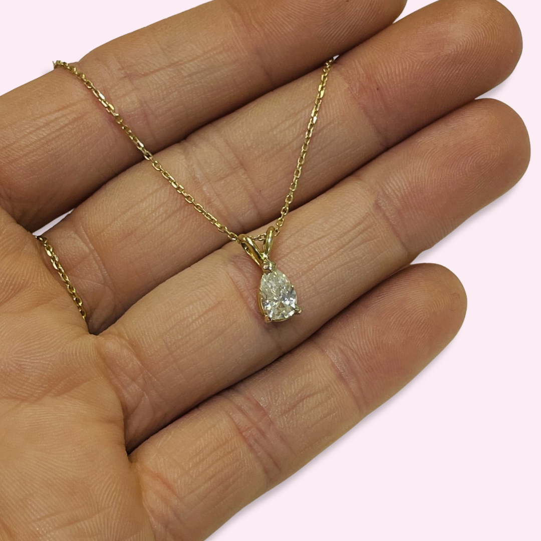 .59CT Natural Pear Diamond 14K Yellow Gold Pendant