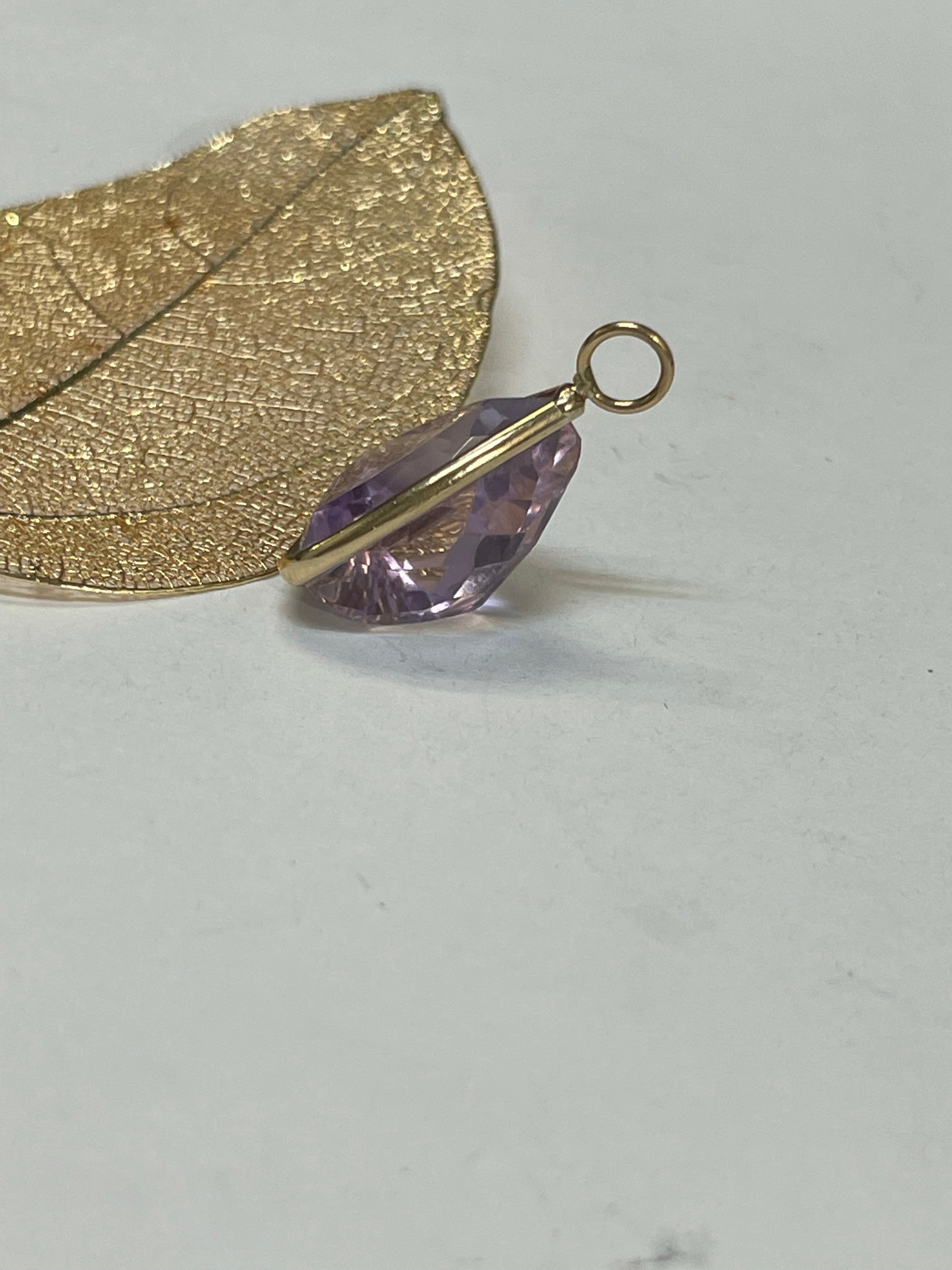 7.8CT Natural Purple Amethyst Gem Charm in Solid 14K Yellow Gold 20x14mm