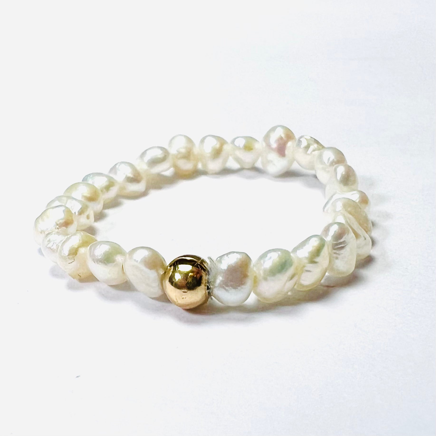 Natural Seed Pearl Eternity Yellow Gold Bead Ring 9