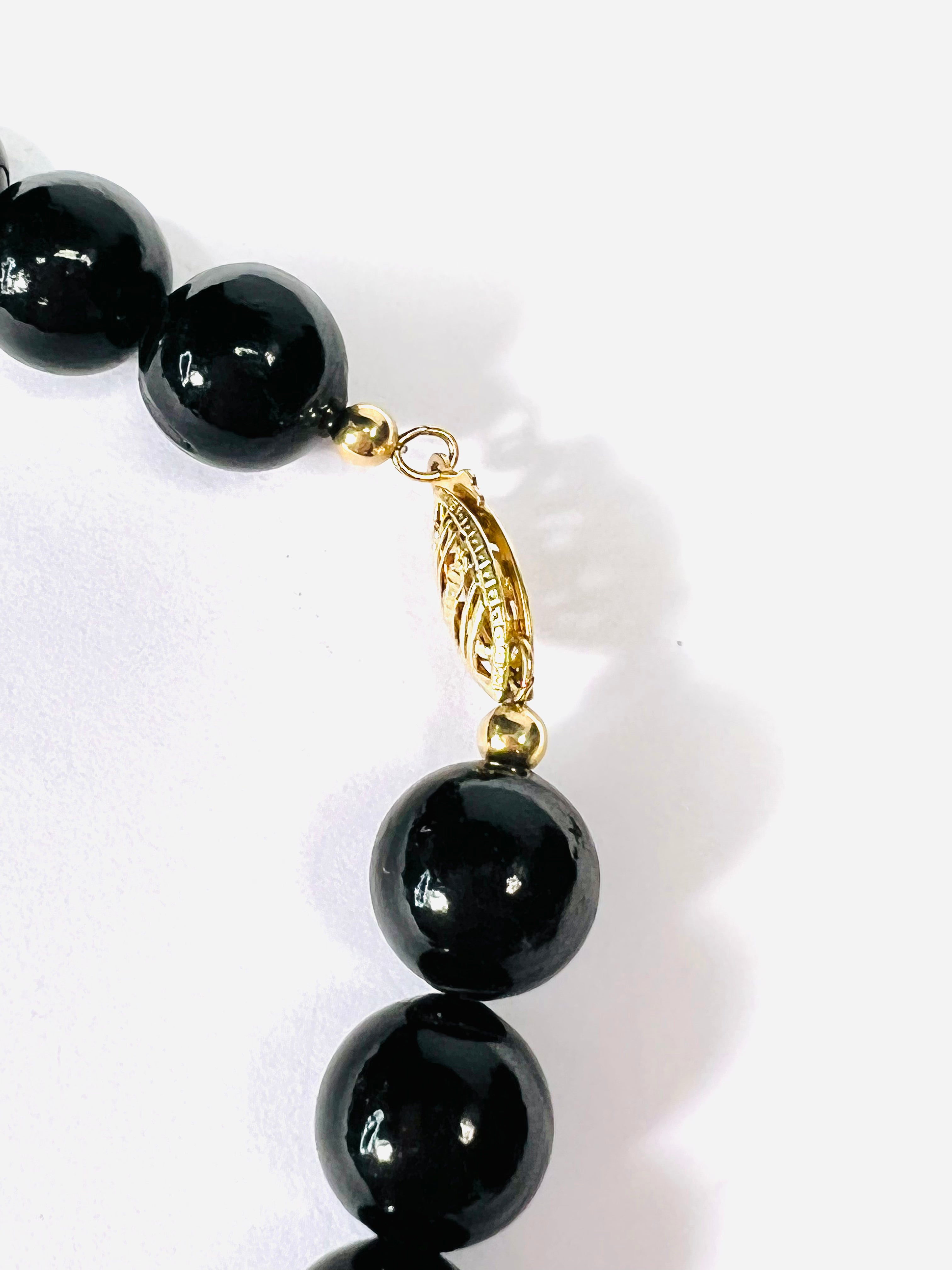 Black Coral Bead 14K Yellow Gold Claps Necklace