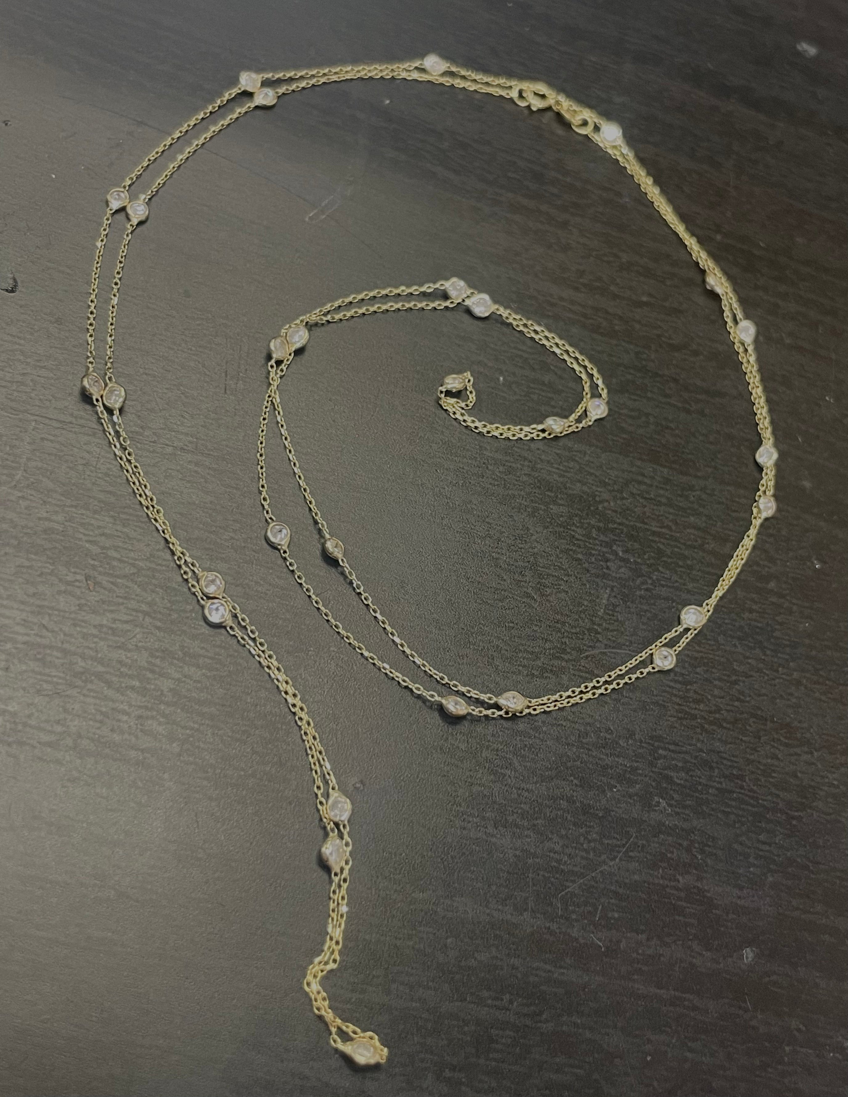 2CT Diamonds by the Yard 30 Stone 14K Yellow Gold Necklace 34”
