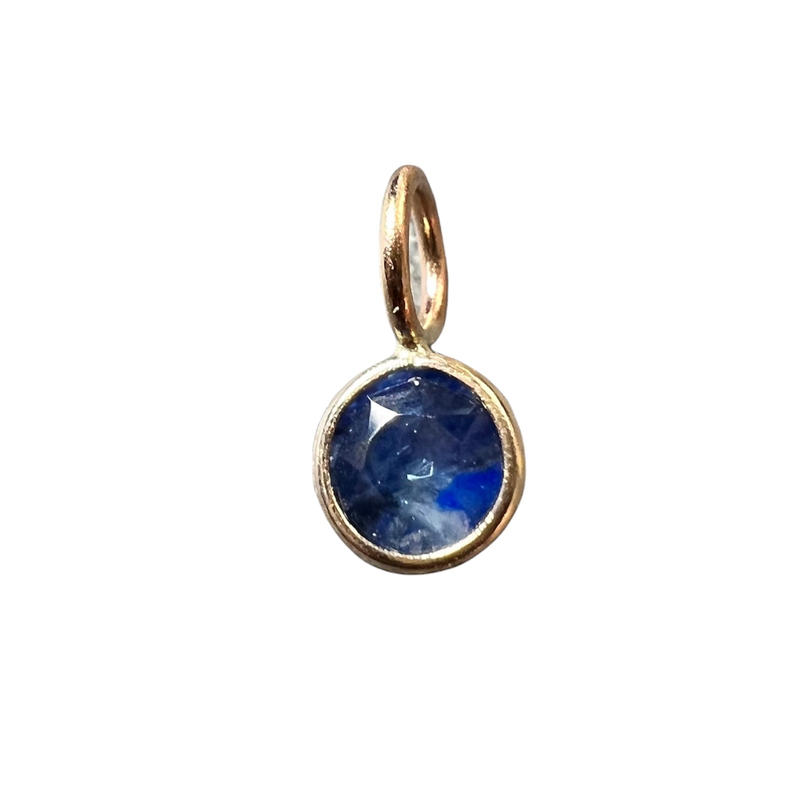 Natural Round Sapphire 14K Yellow Gold Pendant Charm 9x4.5mm