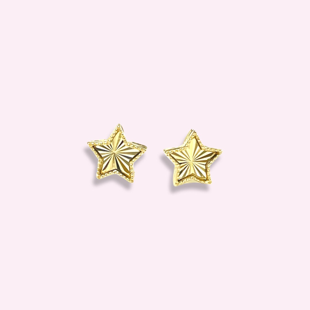 14K Yellow Gold Diamond Cut Star Earrings