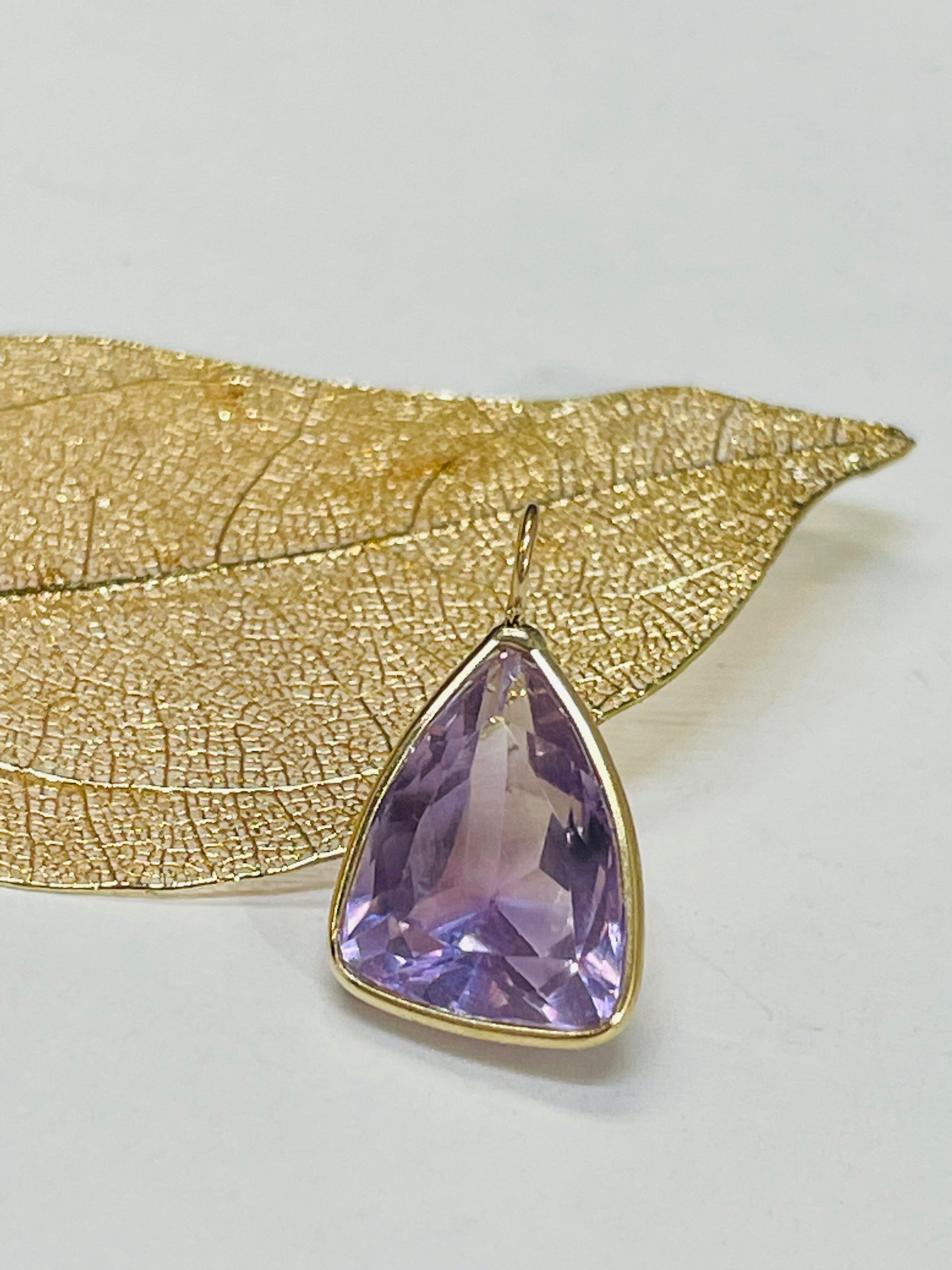 7.8CT Natural Purple Amethyst Gem Charm in Solid 14K Yellow Gold 20x14mm