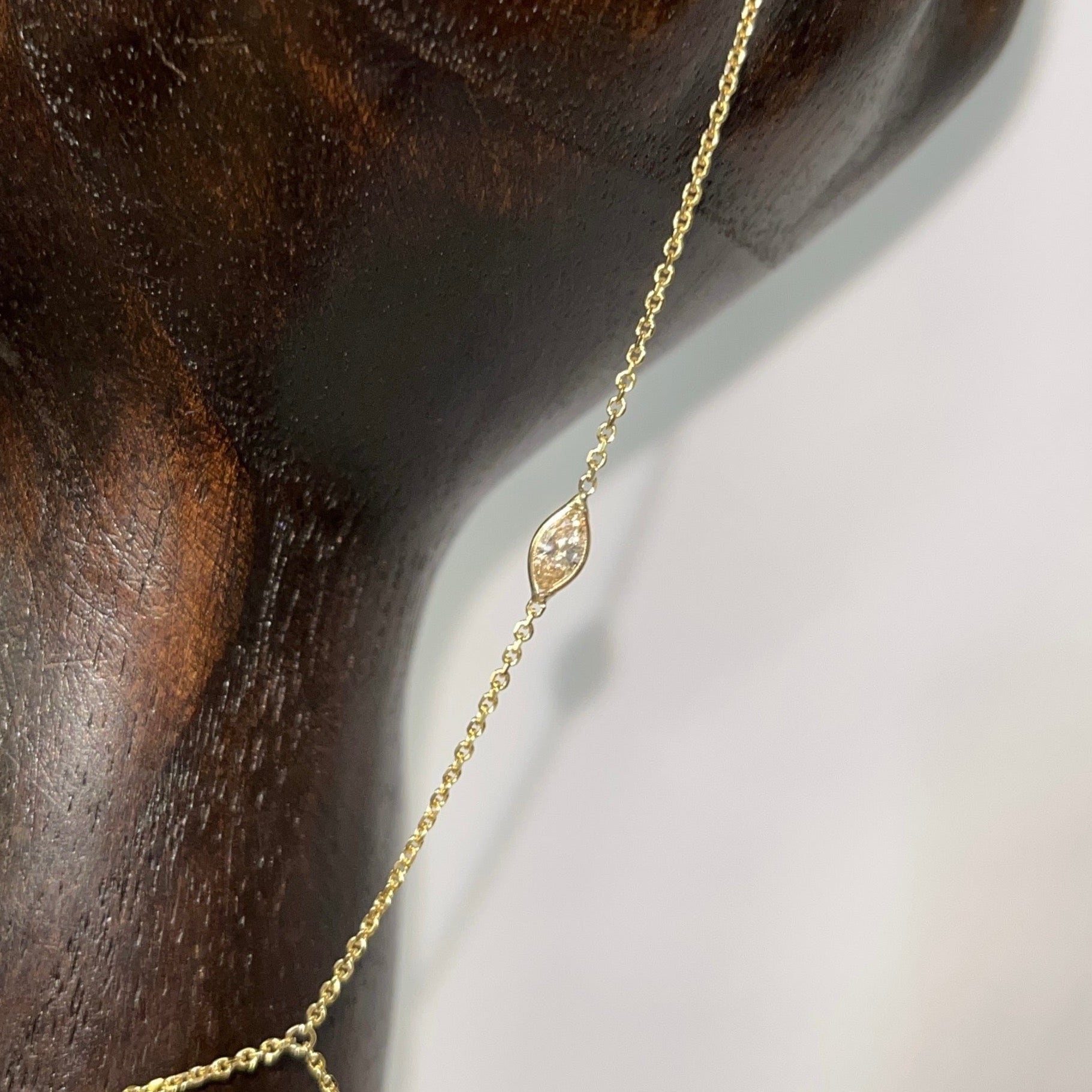 Marquise Diamond Hand Chain in Solid 14K Yellow Gold