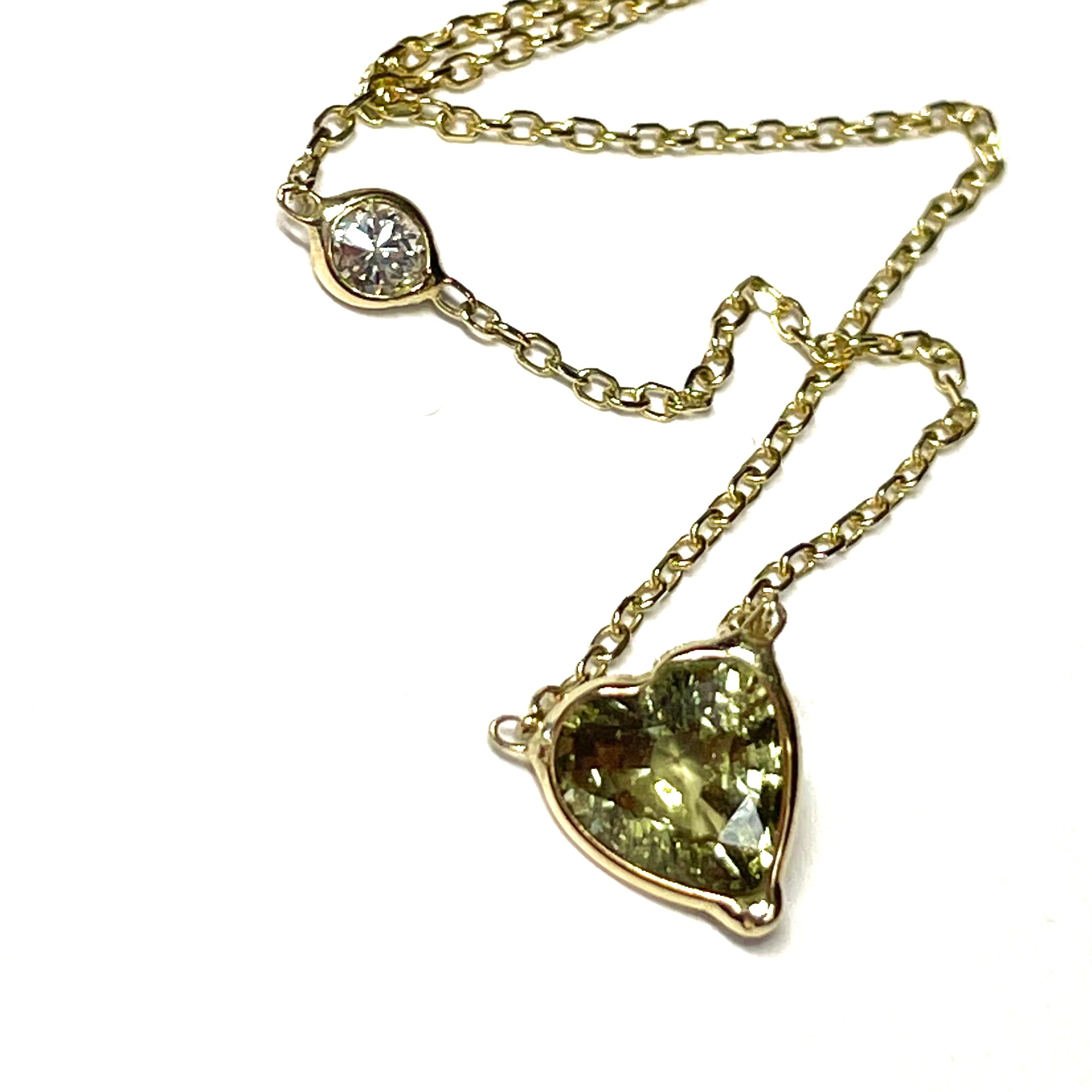1.80 CTS Heart Sapphire Diamond 18" 14K Yellow Gold Necklace