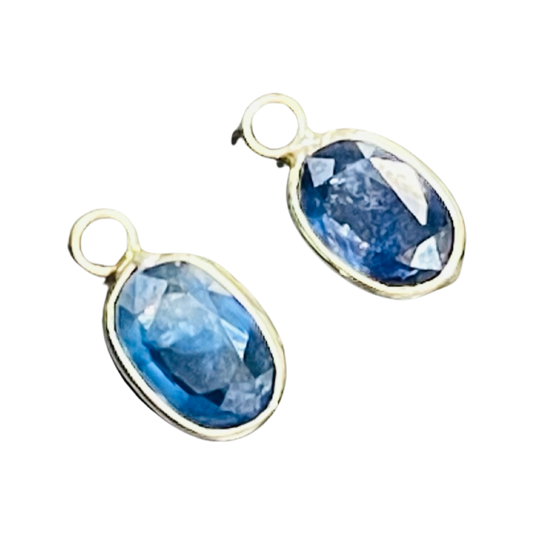 14K Yellow Gold Natural Oval Sapphire Hoop Earring Charms