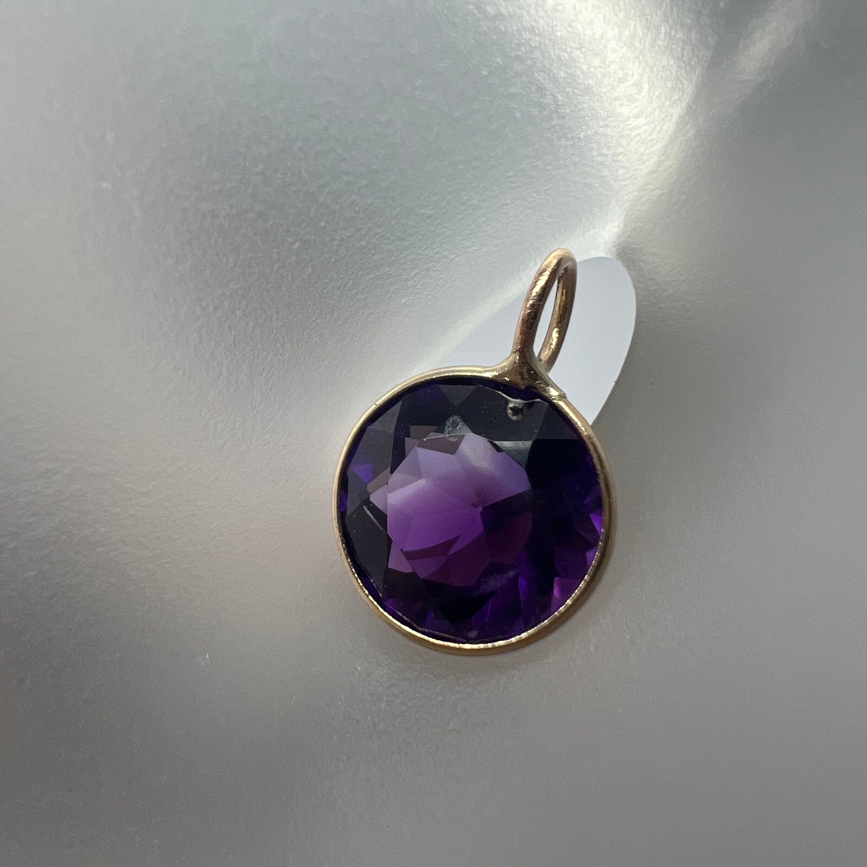 2.2CT Natural Round Amethyst 14K Yellow Gold Pendant Charm 13x8.5mm