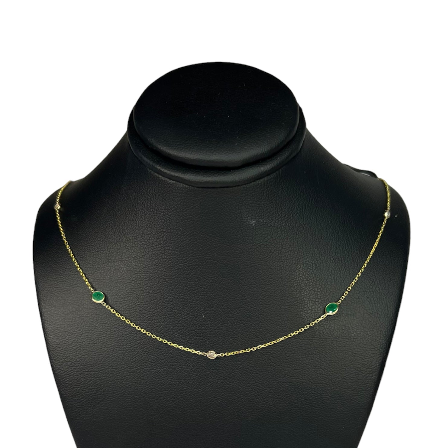 14K Yellow Gold 4 Emerald 3 Diamond by the Yard Necklace 16"