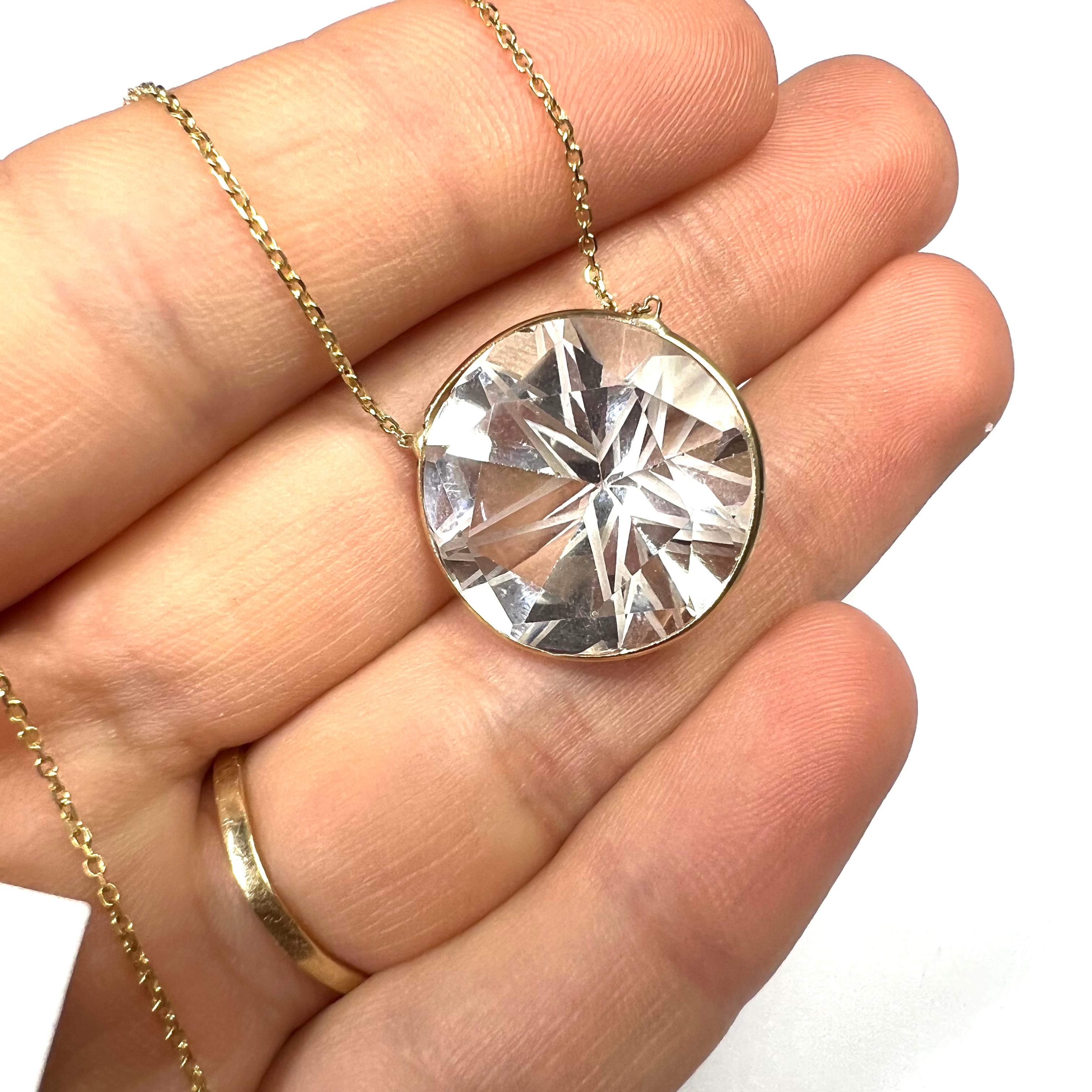 Large Star Quartz 20" 14K Yellow Gold Necklace.