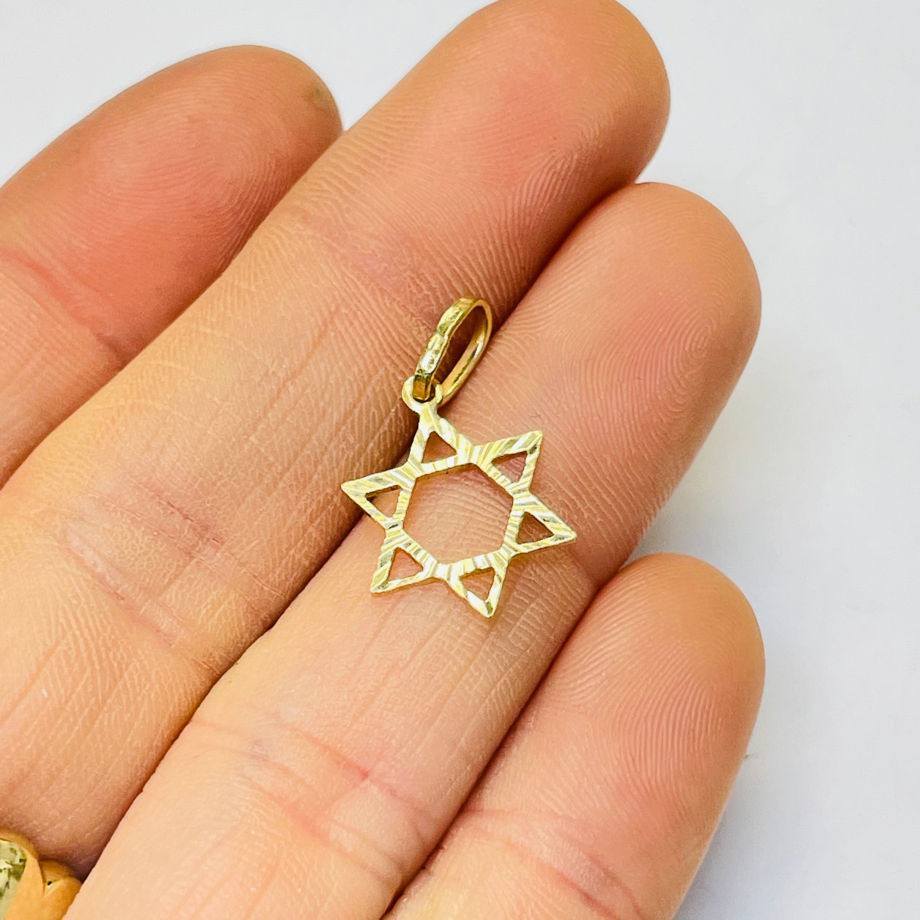 14K Yellow Gold Star of David Charm Pendant