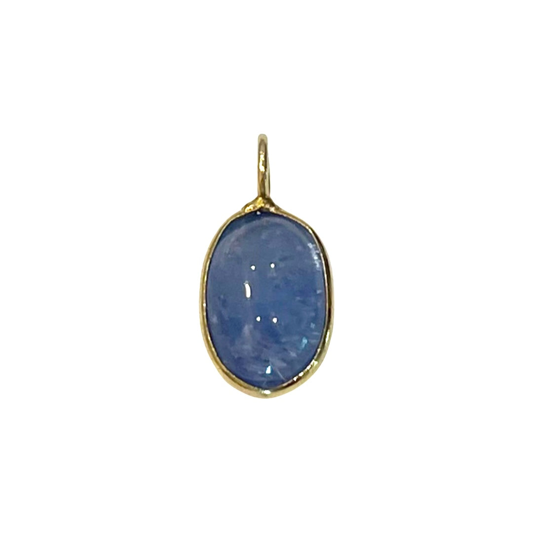 Natural Cabochon Sapphire 14K Yellow Gold Pendant Charm 15x7mm