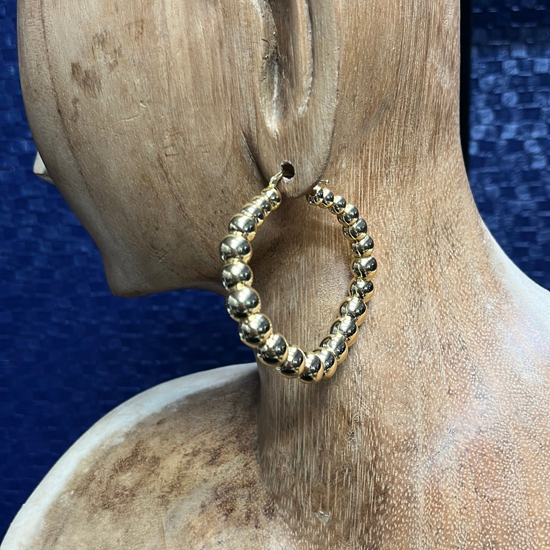 Bubbly & Bendy 2" 7mm 14K Yellow Gold Hoop Earrings