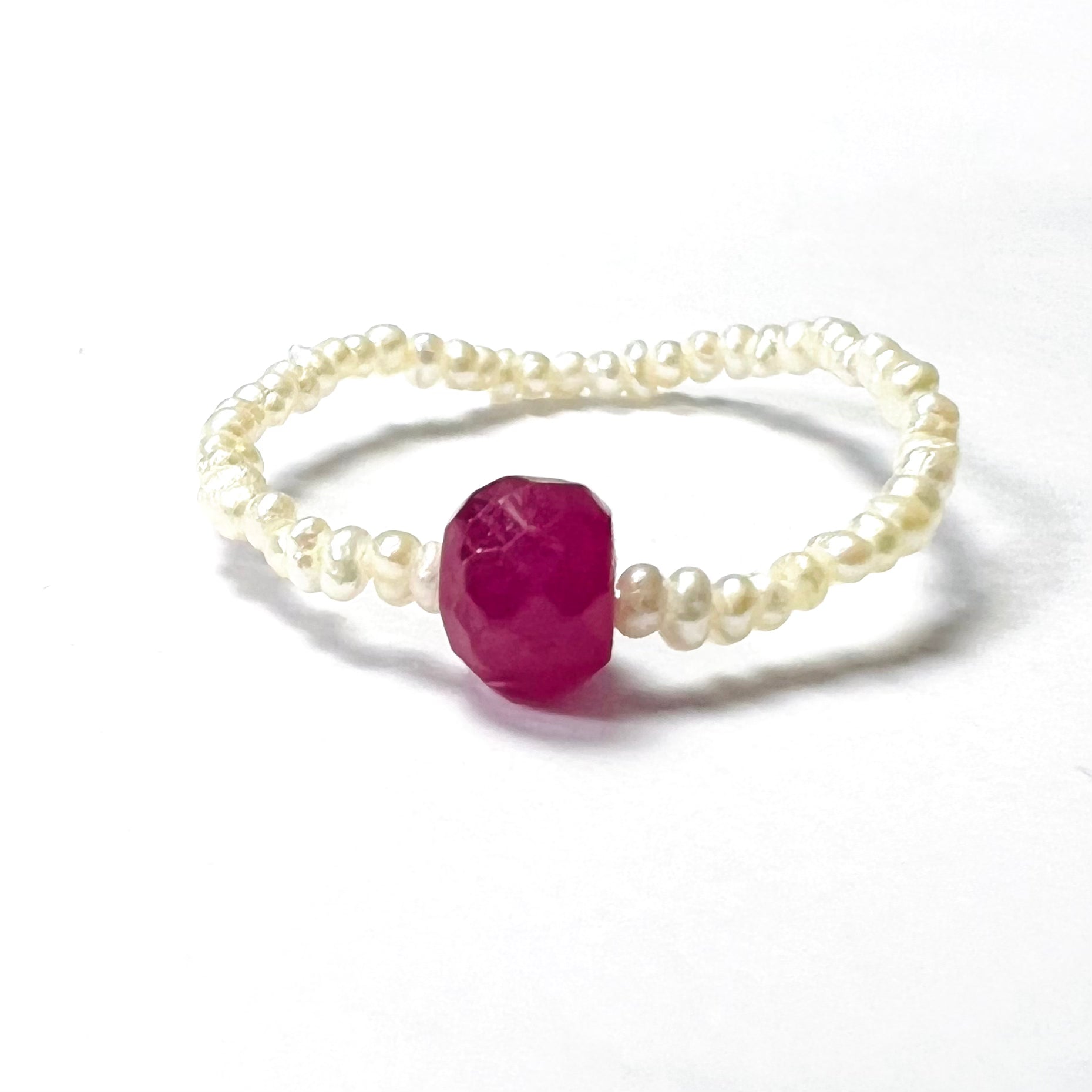 Natural Seed Pearl Eternity Rough Ruby Ring Size 6.25