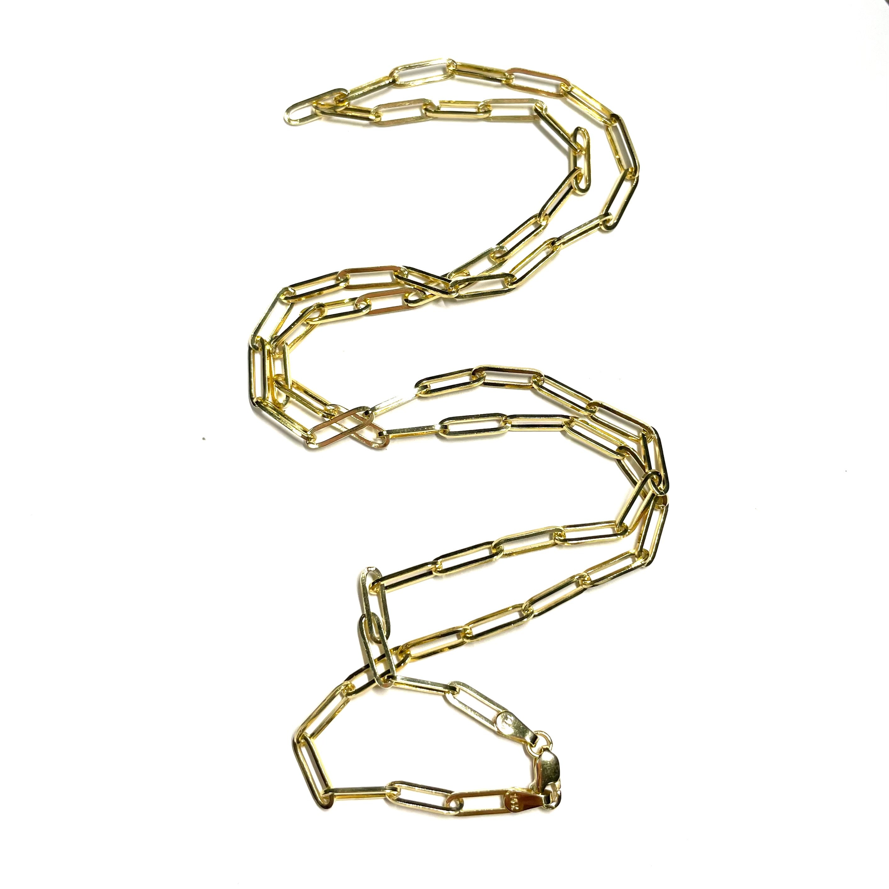22" 14k Yellow Gold Paper Clip Chain Necklace
