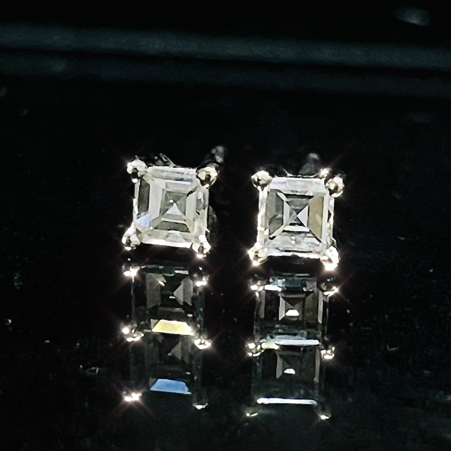 .38CTW Square Step Cut Carre Diamond 14K White Gold Earring Studs