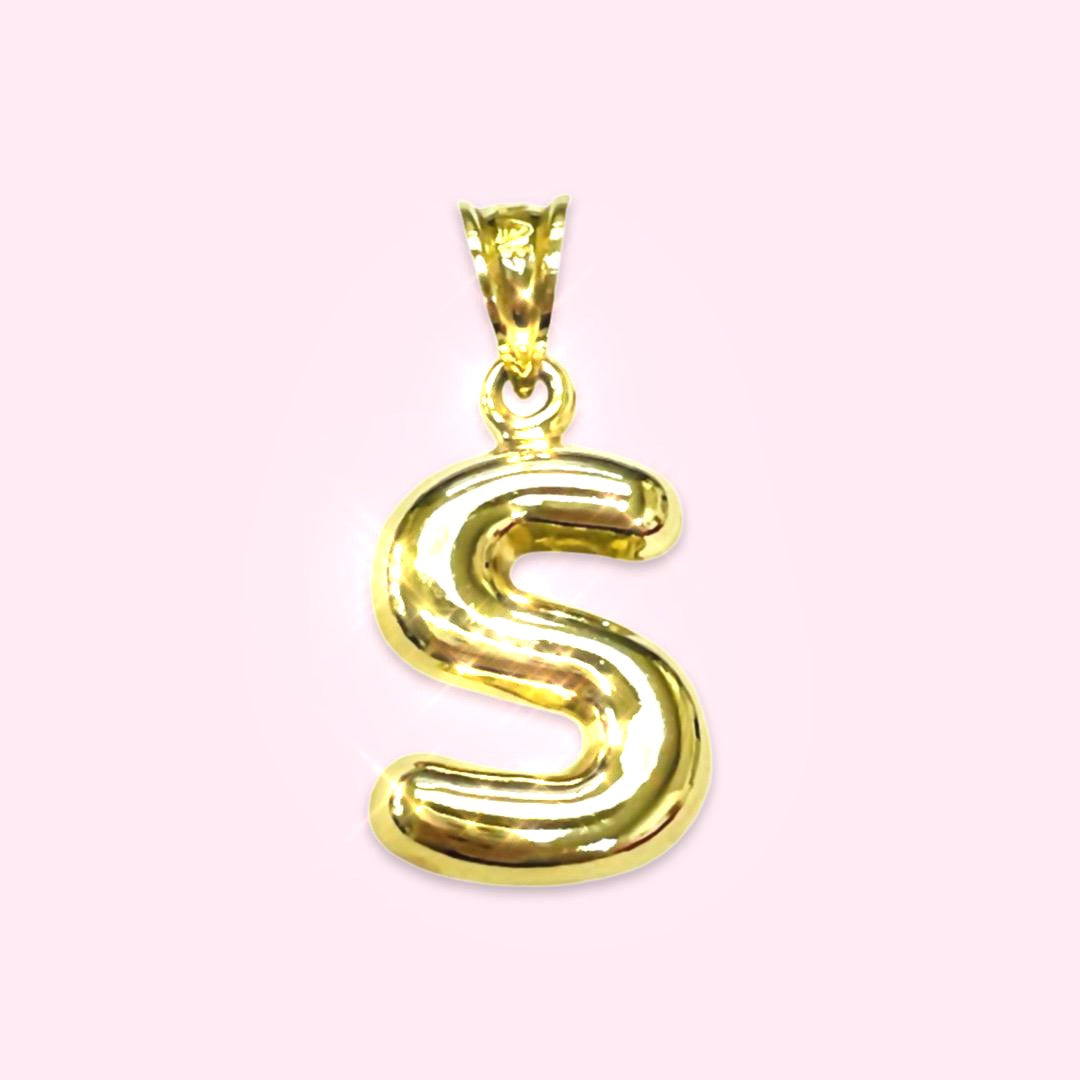 Initial S Puffy  Balloon Letter 10K Yellow Gold Pendant