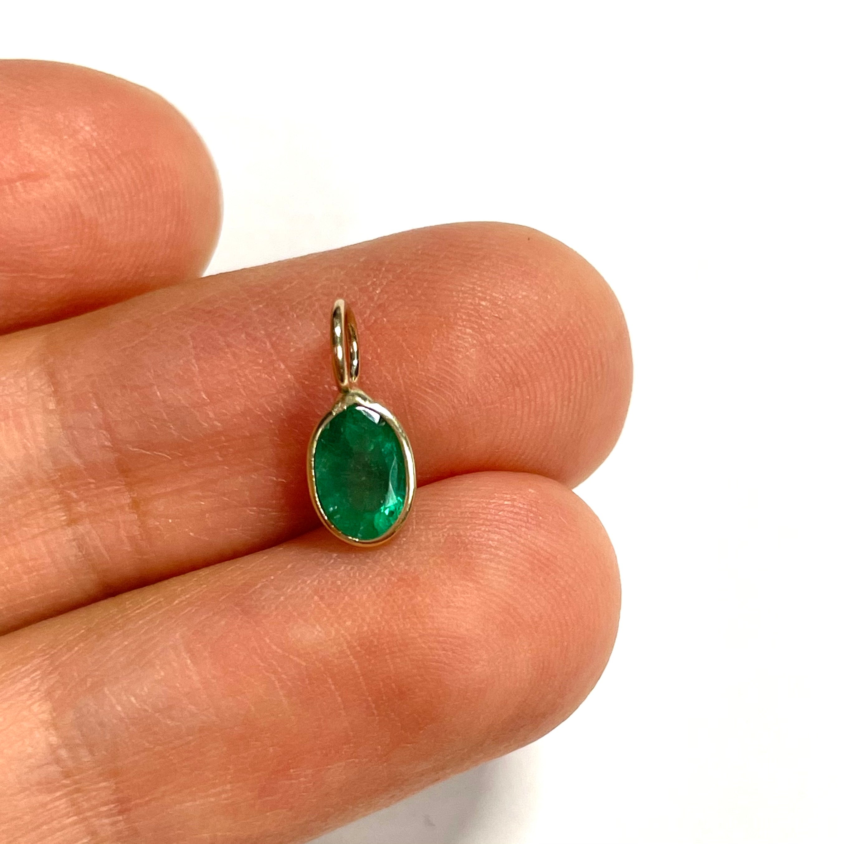 Natural Oval Emerald 14K Yellow Gold Pendant Charm