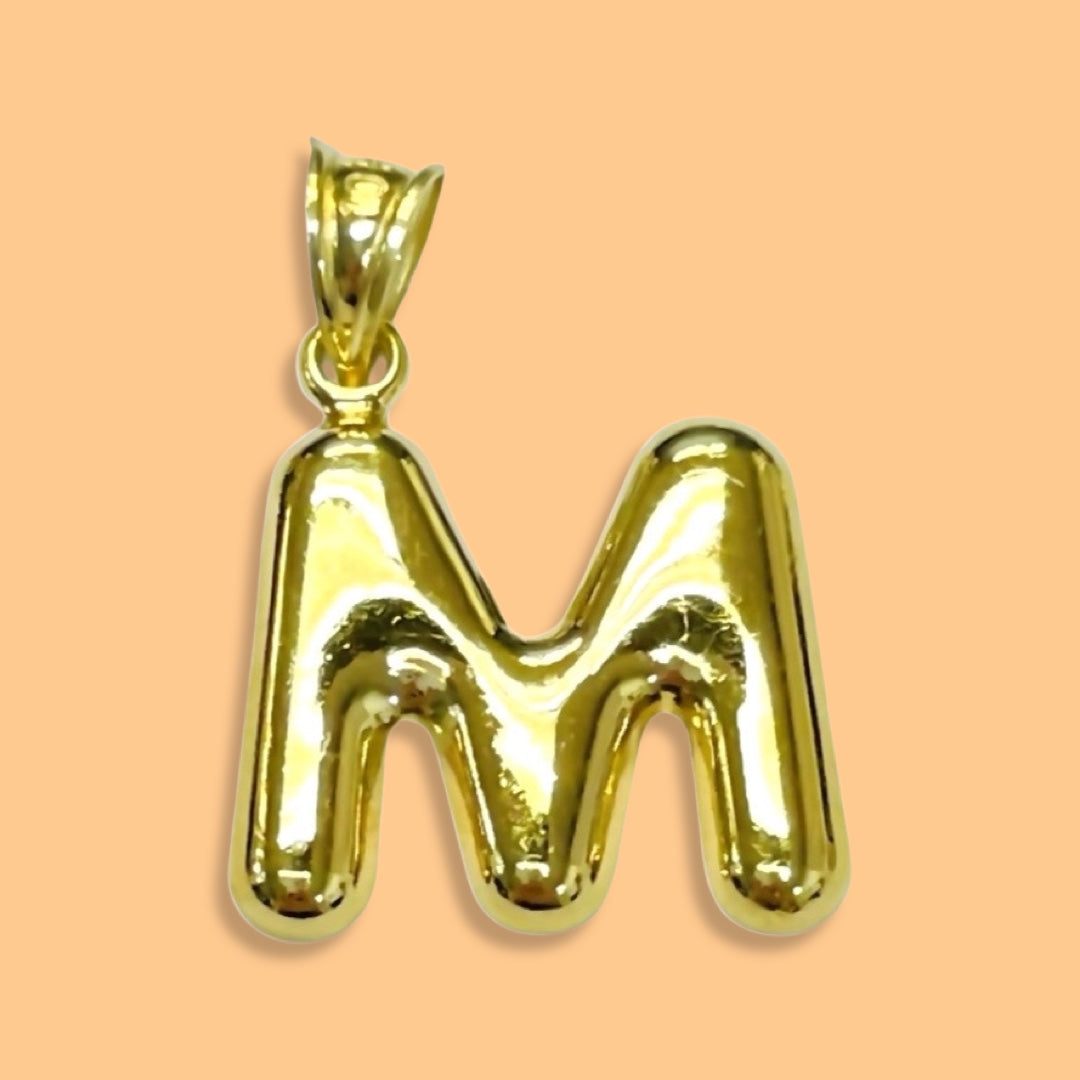 Puffy Balloon Letter 10K Yellow Gold Pendants