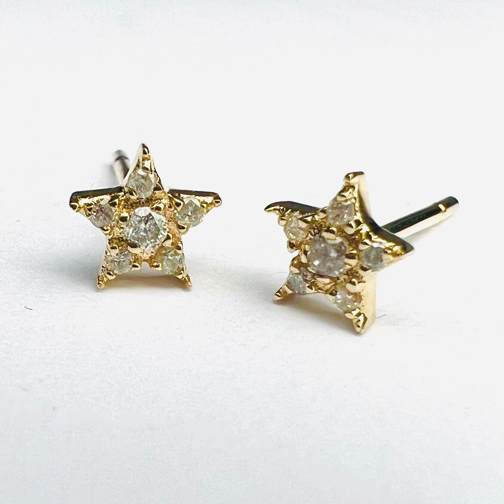 Glittering Diamond Celestial 14K Yellow Gold Diamond Star Earrings 5mm