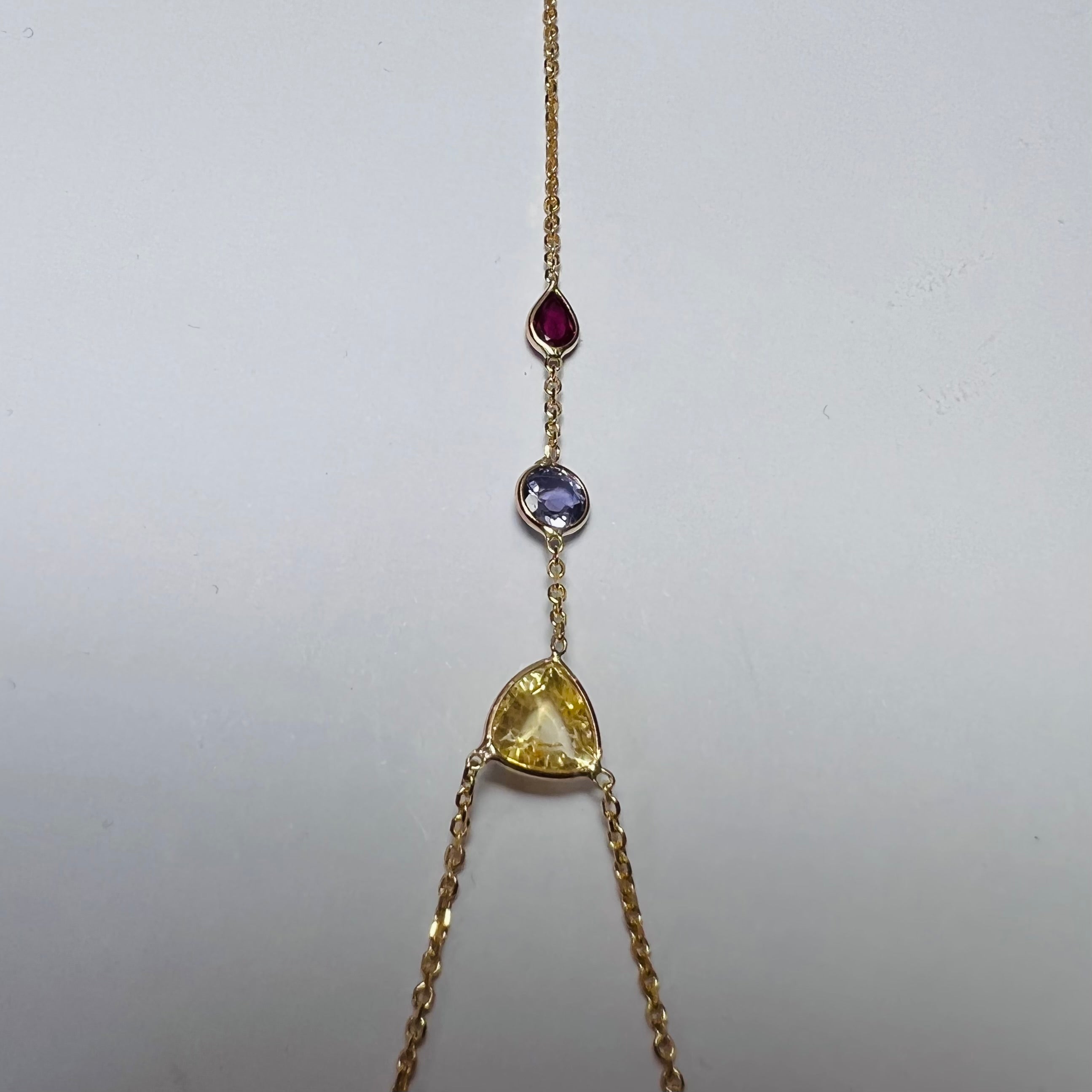 Multi-color Sapphires Yellow Purple and Red Ruby HandChain in Solid 14k Yellow Gold