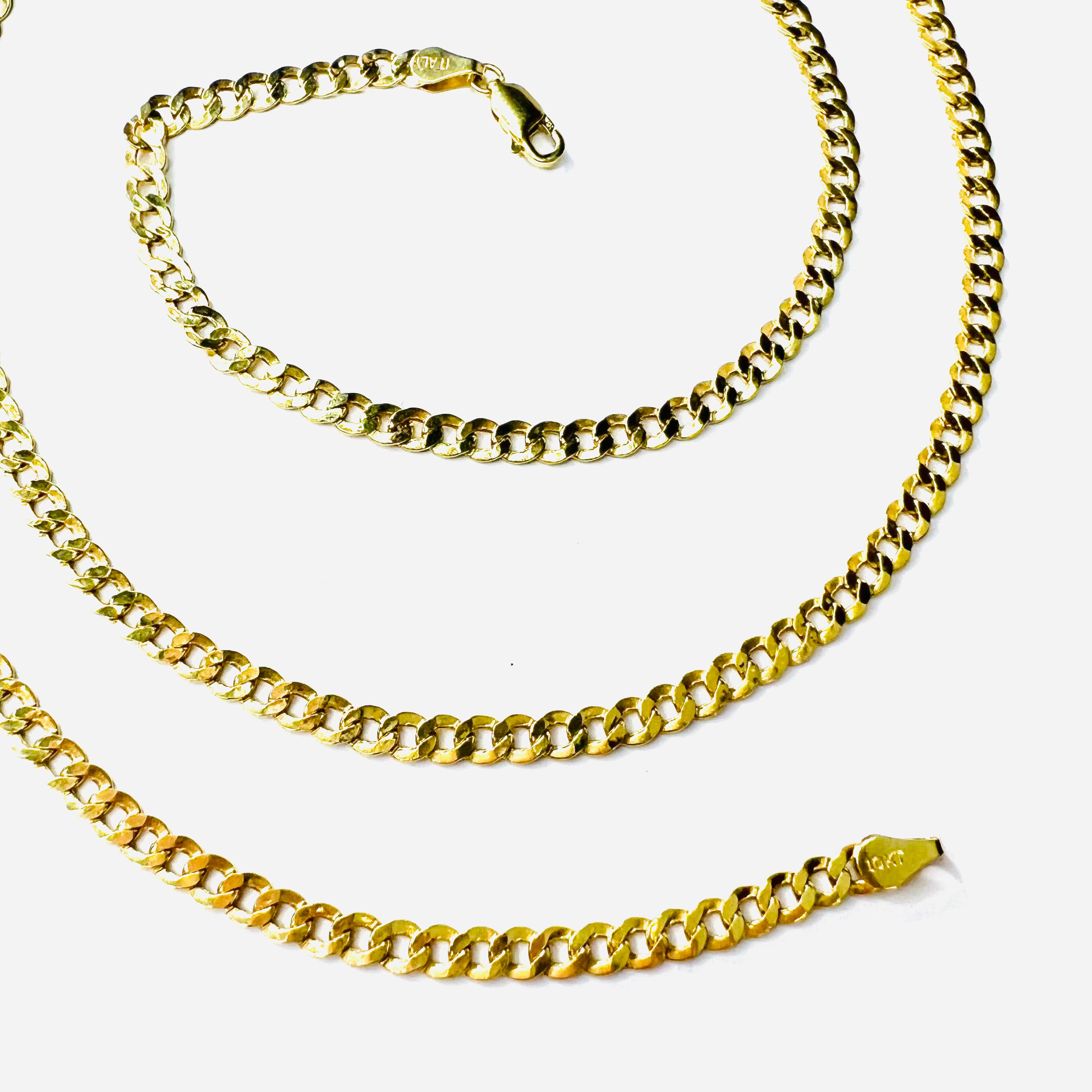 30" 4mm 10K Yellow Gold Cuban Link Chain Necklace