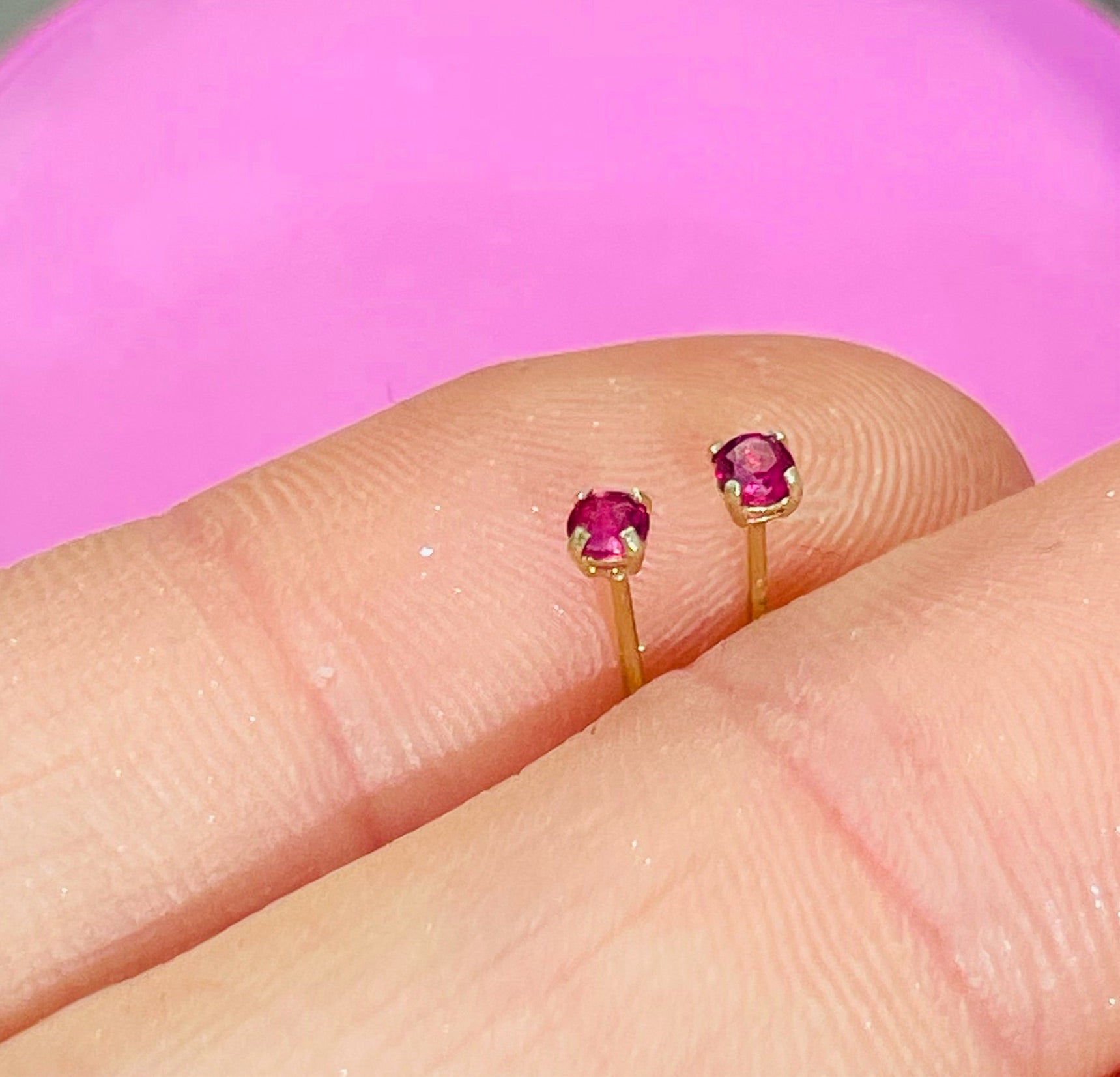 2MM Natural Ruby Baby Micro 14K Yellow Gold Stud Earrings