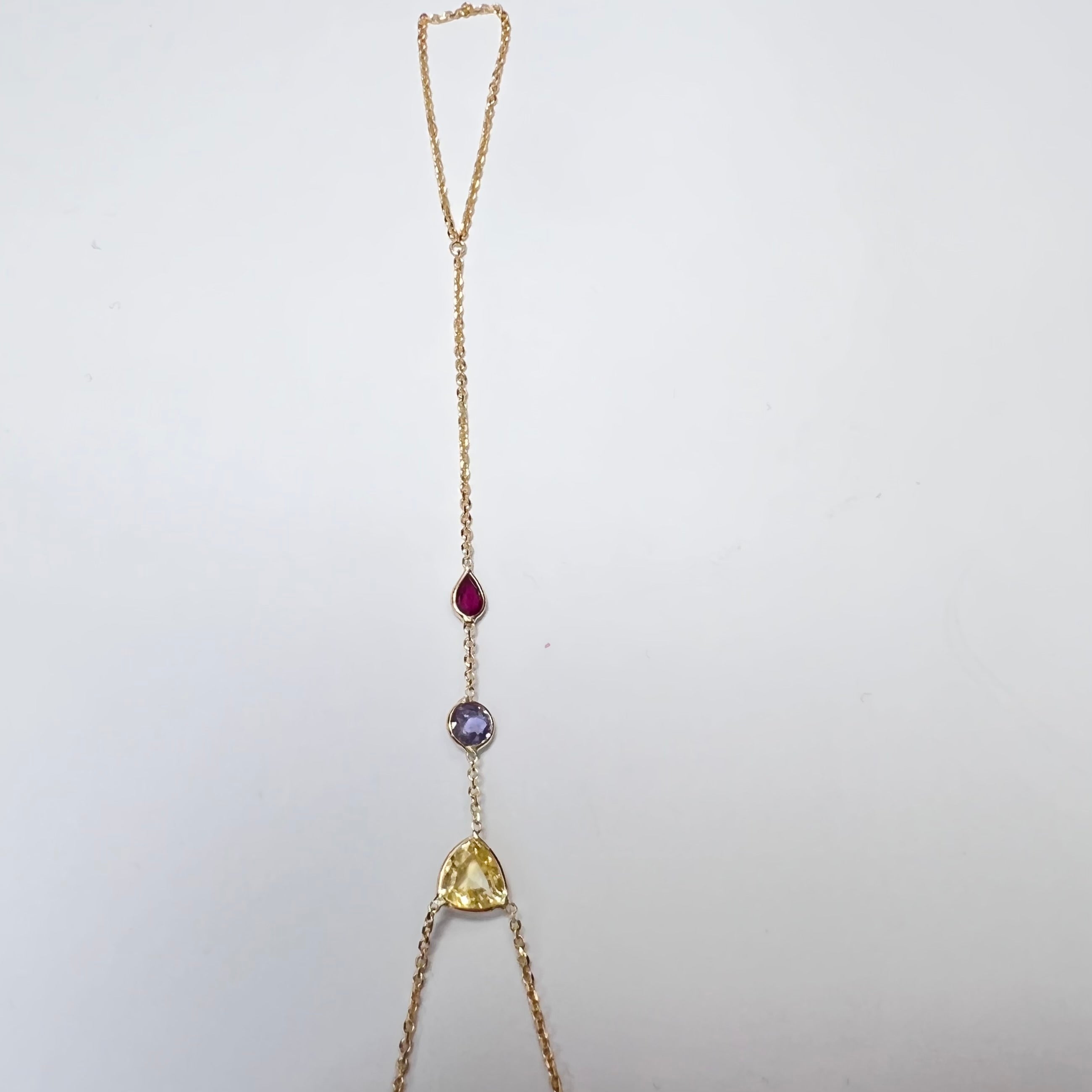 Multi-color Sapphires Yellow Purple and Red Ruby HandChain in Solid 14k Yellow Gold