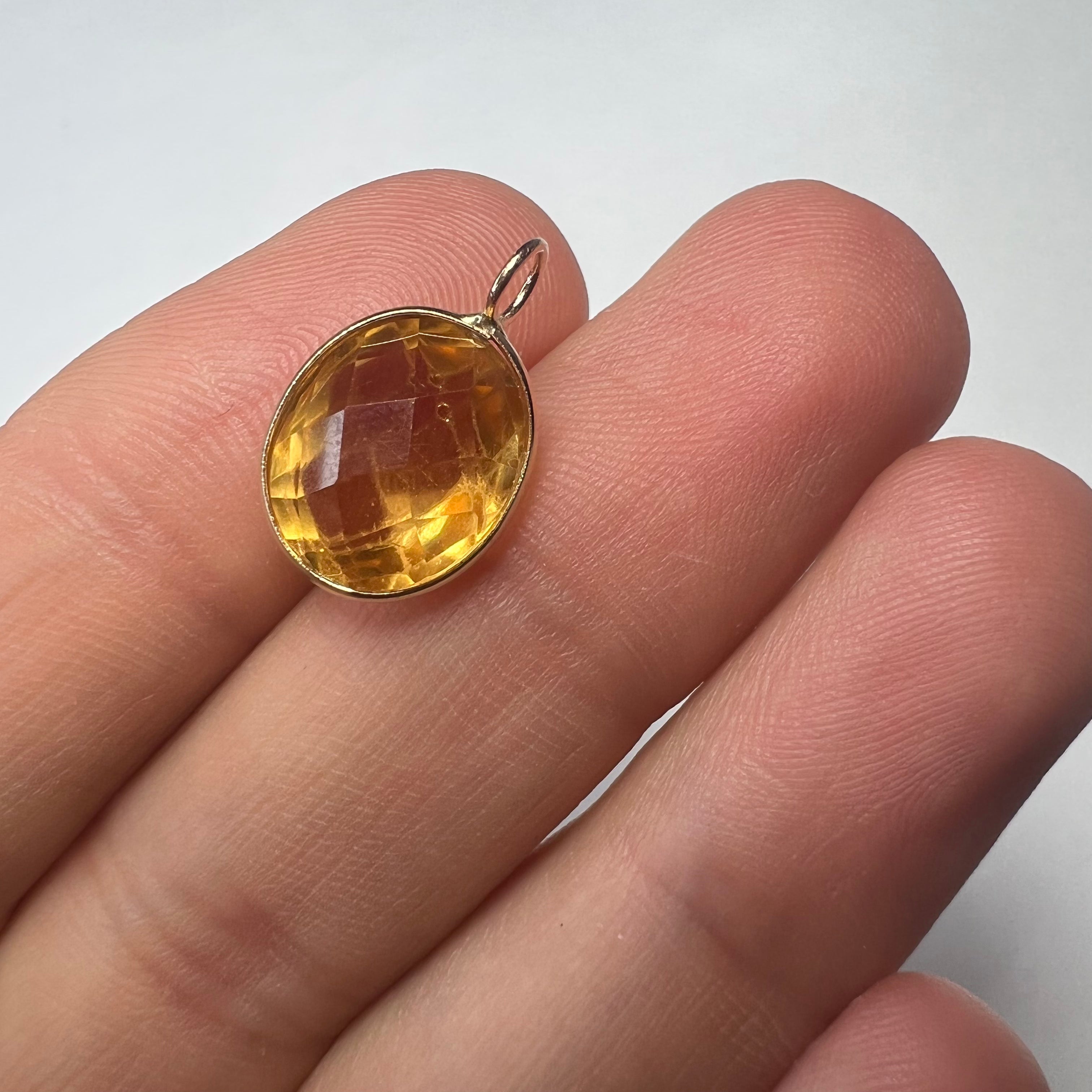 5.8CT Natural Oval Citrine 14K Yellow Gold Pendant Charm 17x11mm