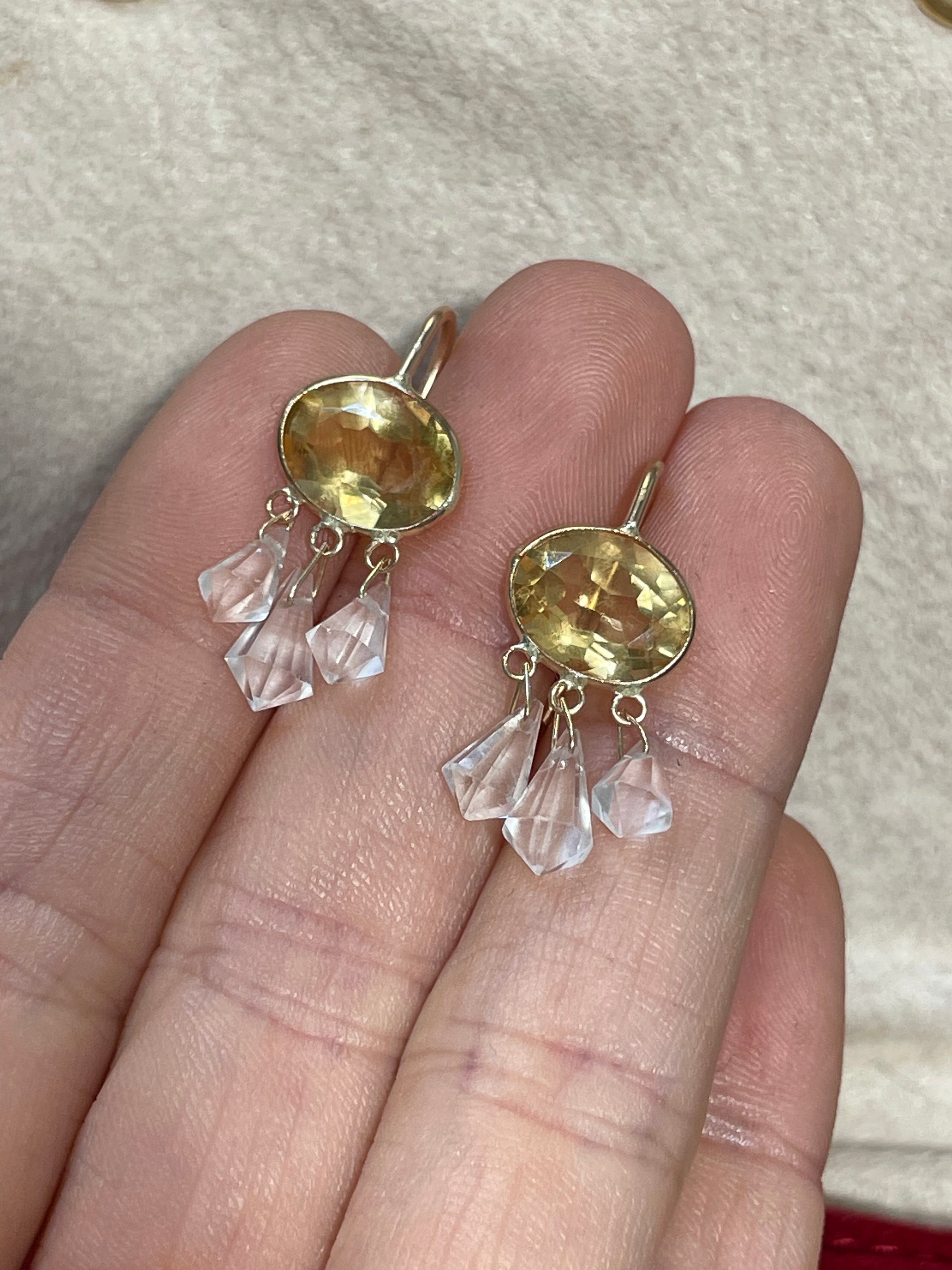 Citrine and Morganite Briolette 14K Yellow Gold Dangle Earrings