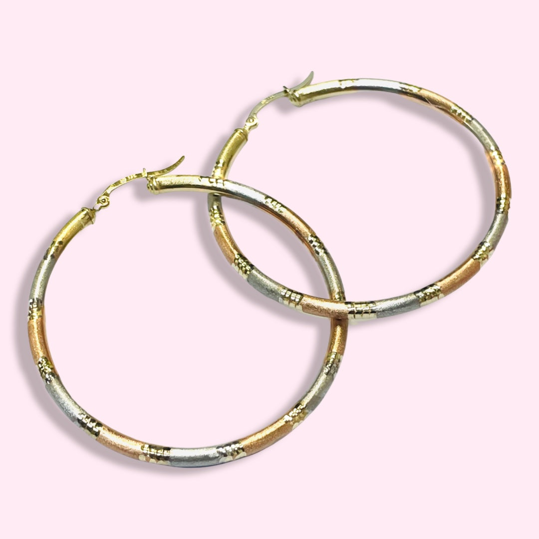 2” 3mm Satin Finished Striped Tritone Hoop Earrings