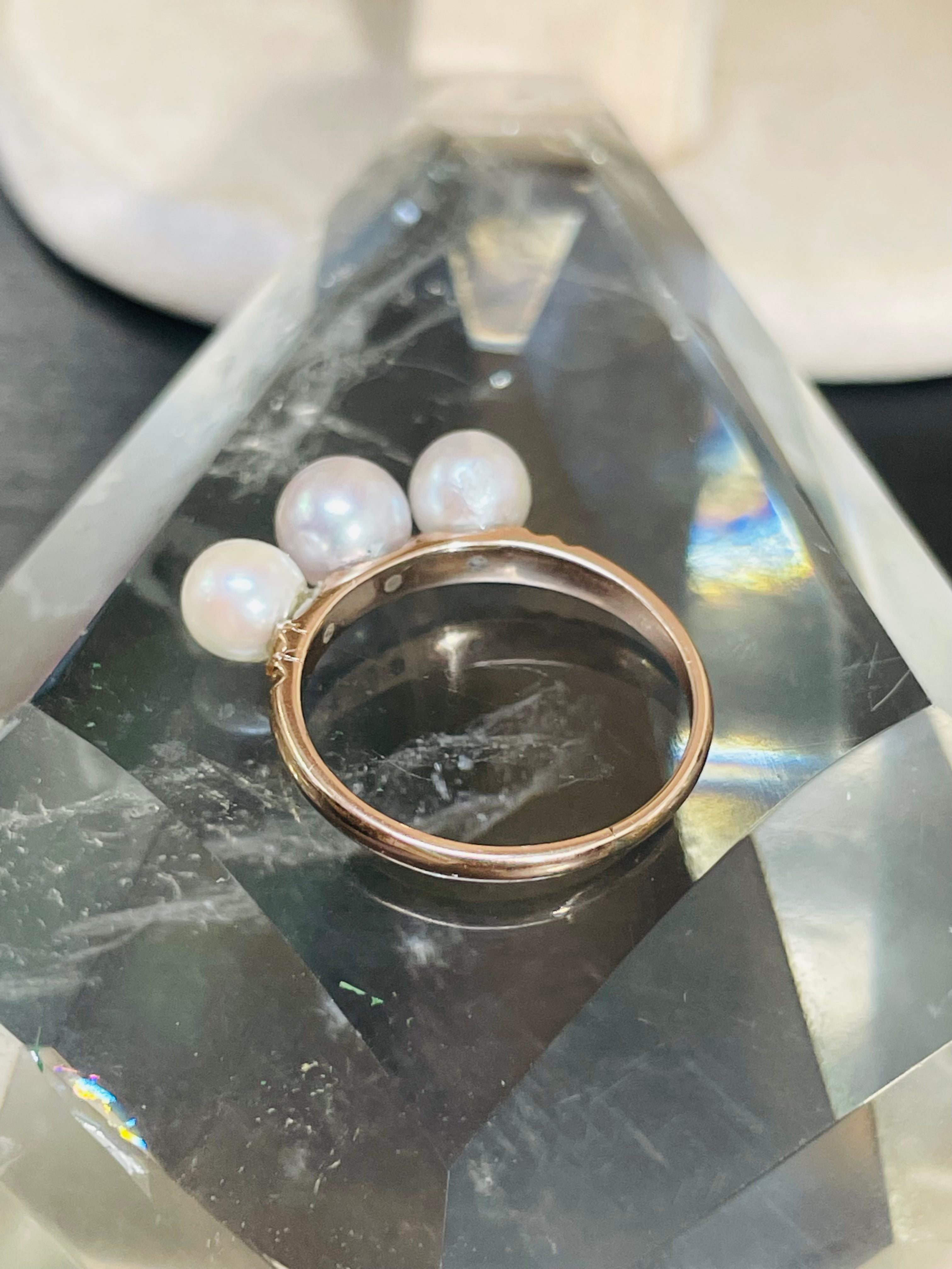 Antique Victorian 10K Rose Gold 3 Pearl Ring Size 6.75
