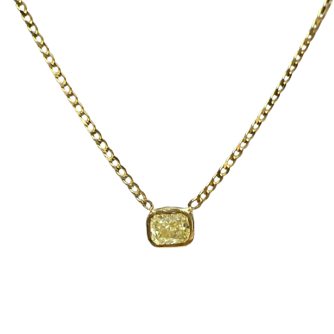 Fancy Yellow Cushion Diamond VS2 Solitaire 16" 14K Yellow Gold Necklace